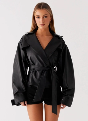 Midtown Leather Trench - Black Moisture Wicking Inner Layer