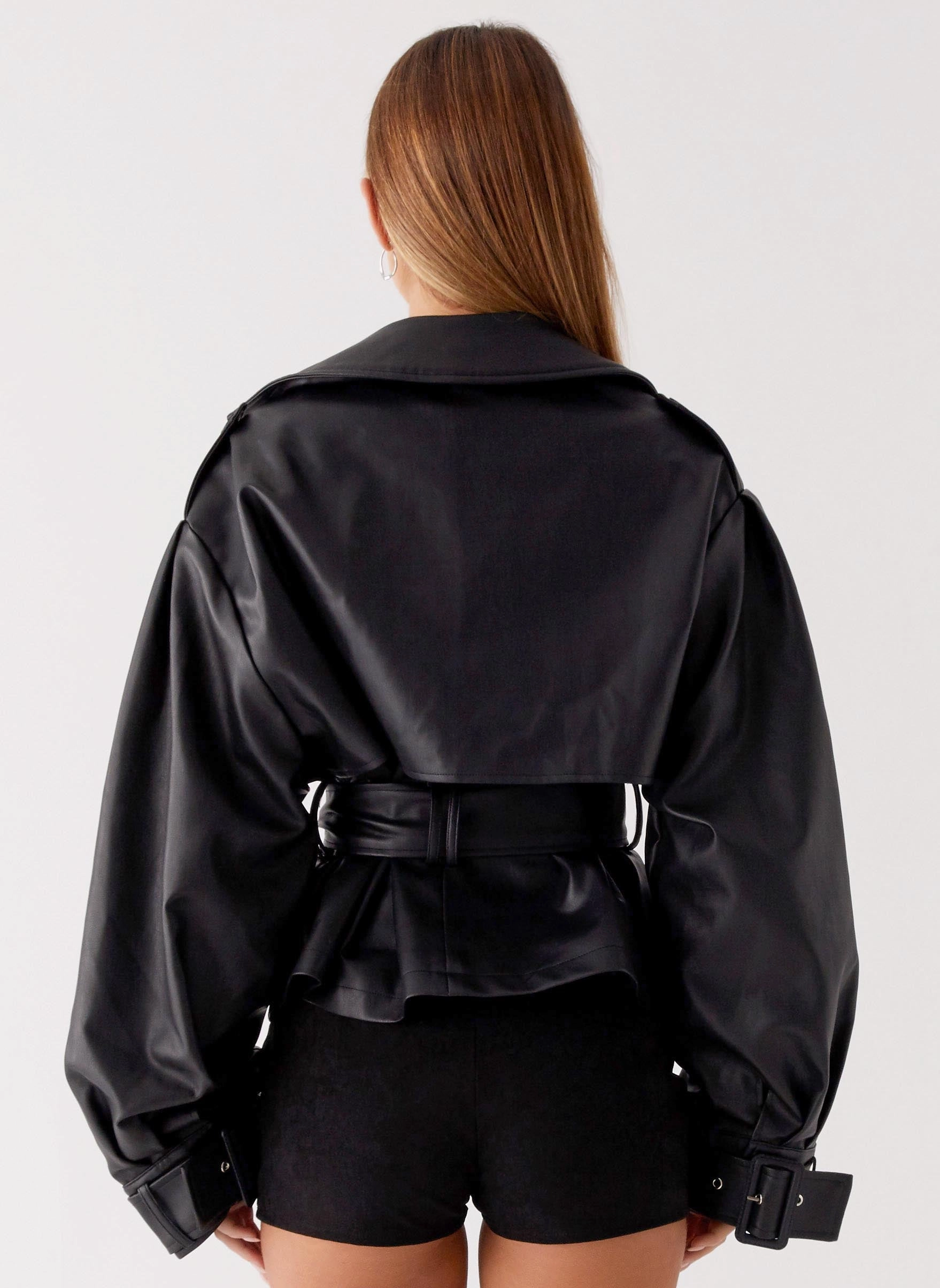 Midtown Leather Trench - Black Quilted Stitching Pattern Modern Day Look