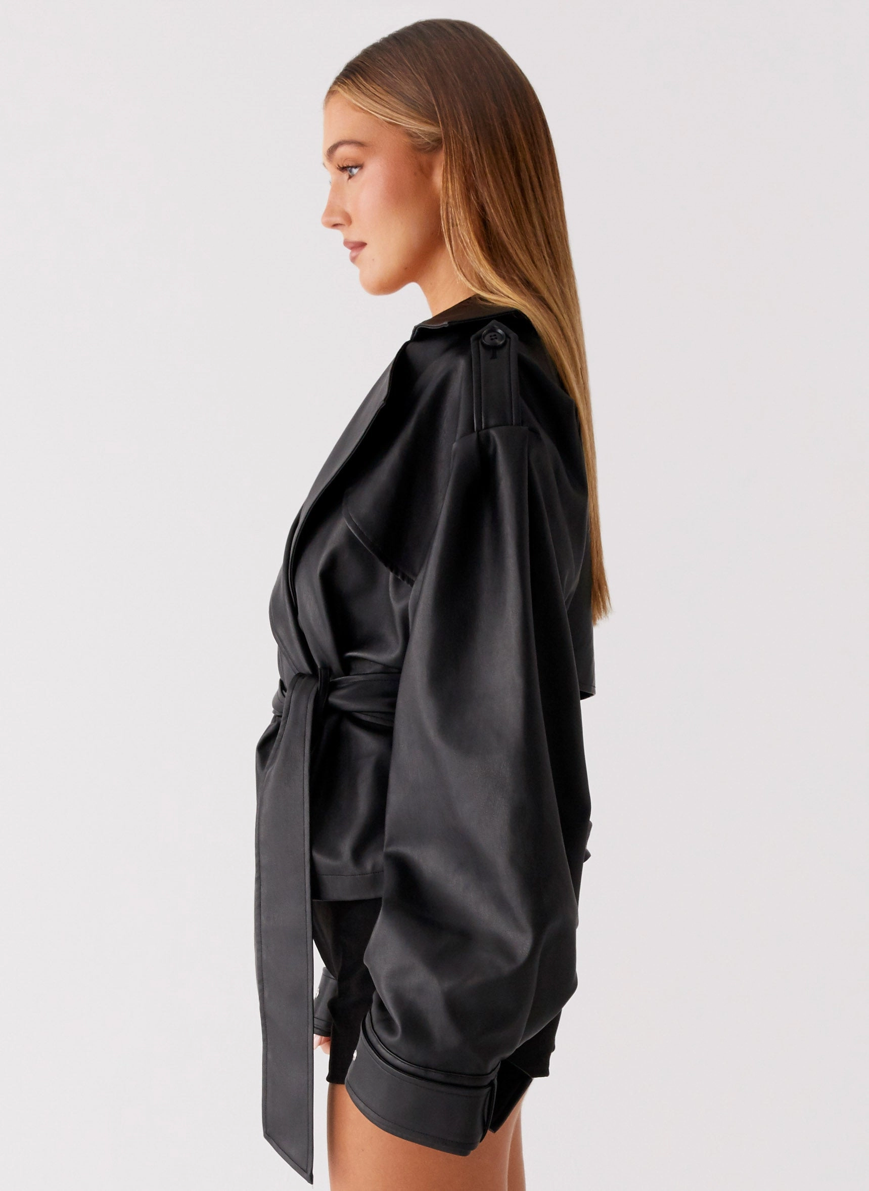 Midtown Leather Trench - Black Lightweight Layer