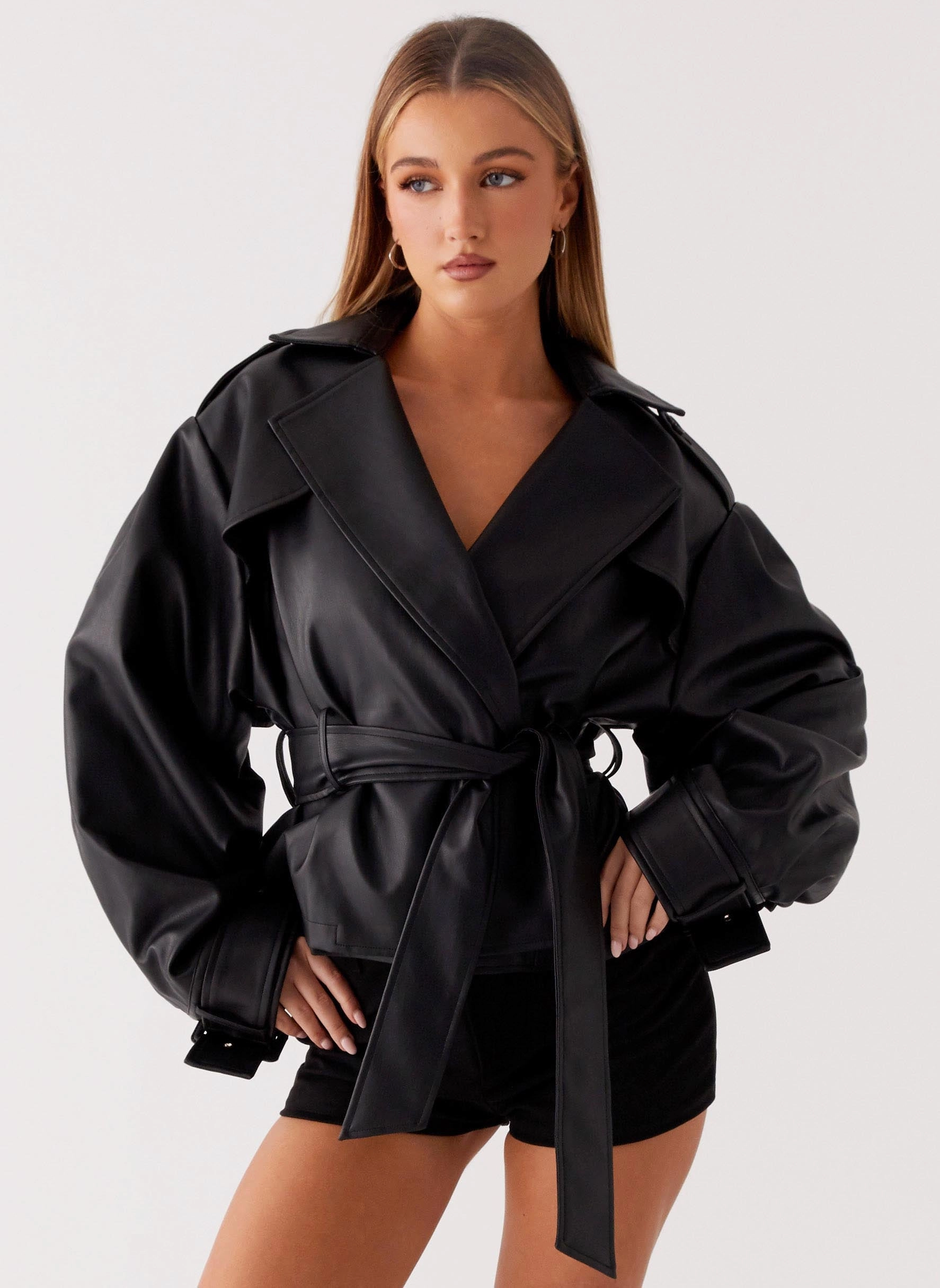 FlexibleHoodDesign Camo Print Midtown Leather Trench - Black