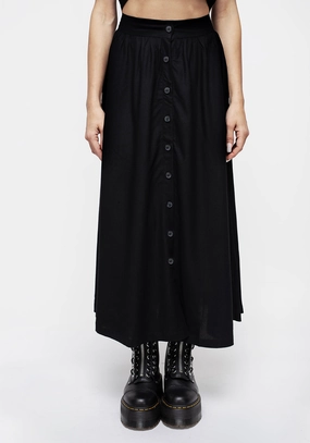 Reinforced Pockets Reinforced Seams Maidenhair Button Down Midi Skirt - Midnight Black