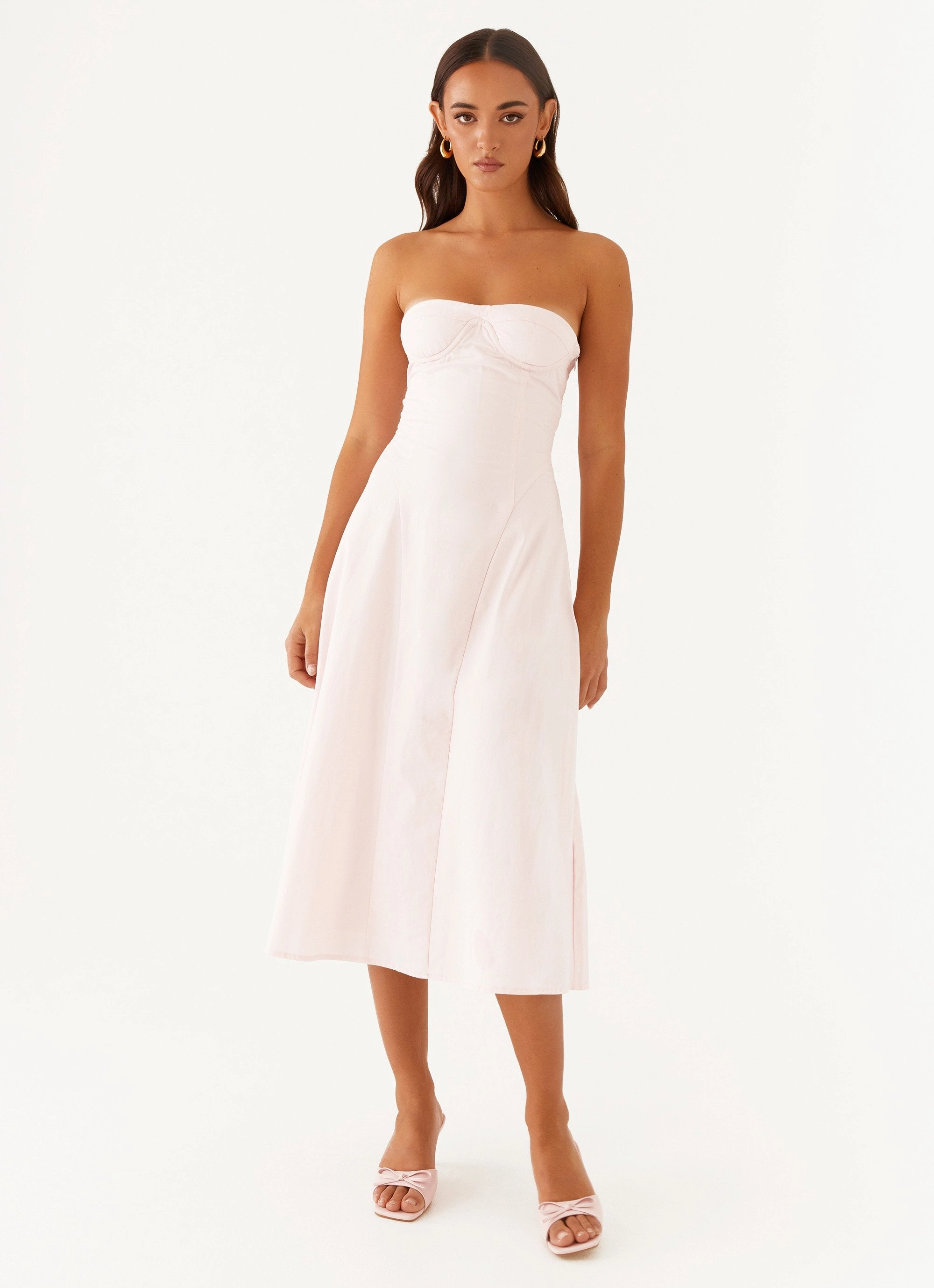 Maika Strapless Midi Dress - Pink Airy Weave