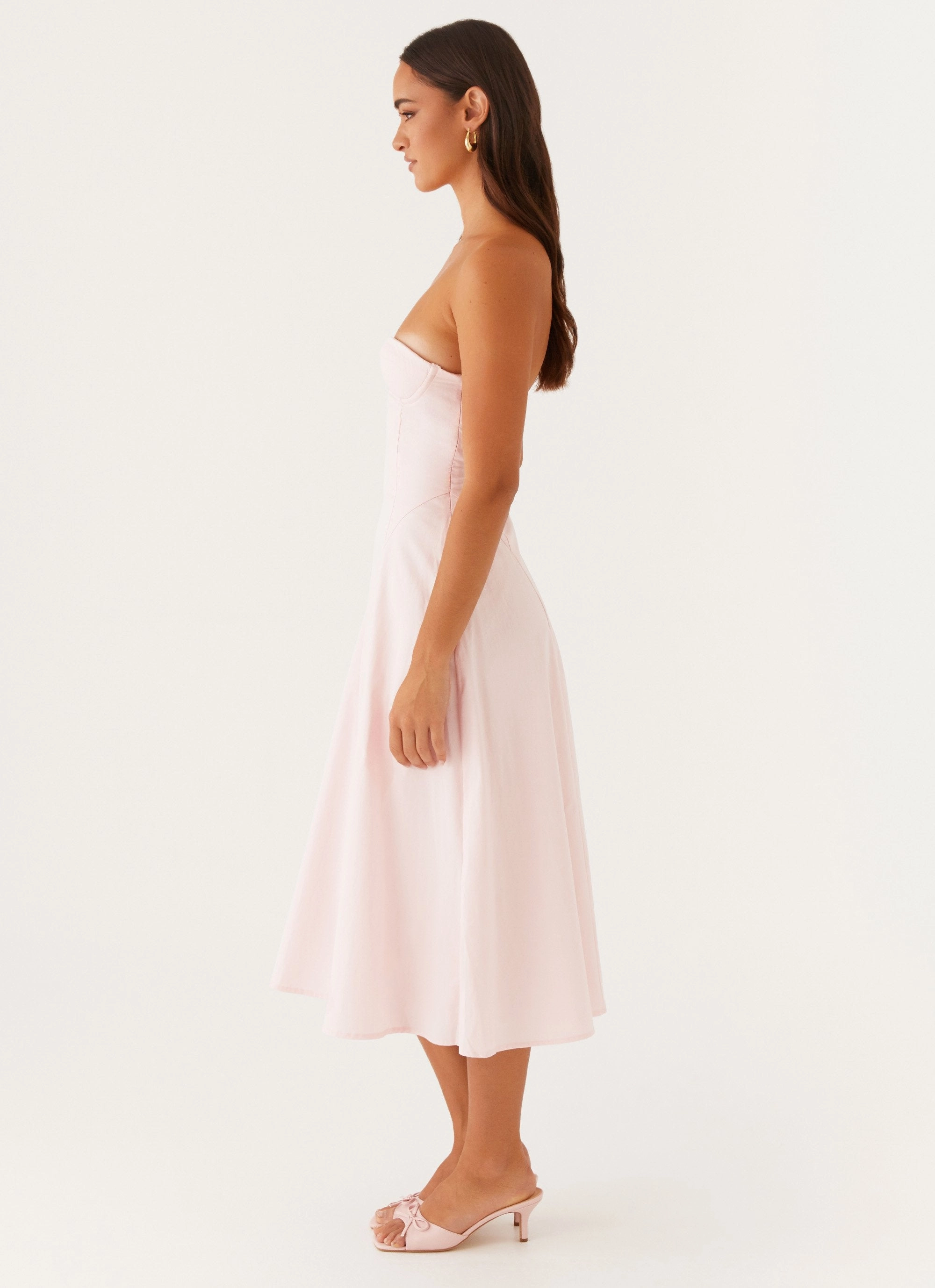 Maika Strapless Midi Dress - Pink Kind Light Flexible Fabric