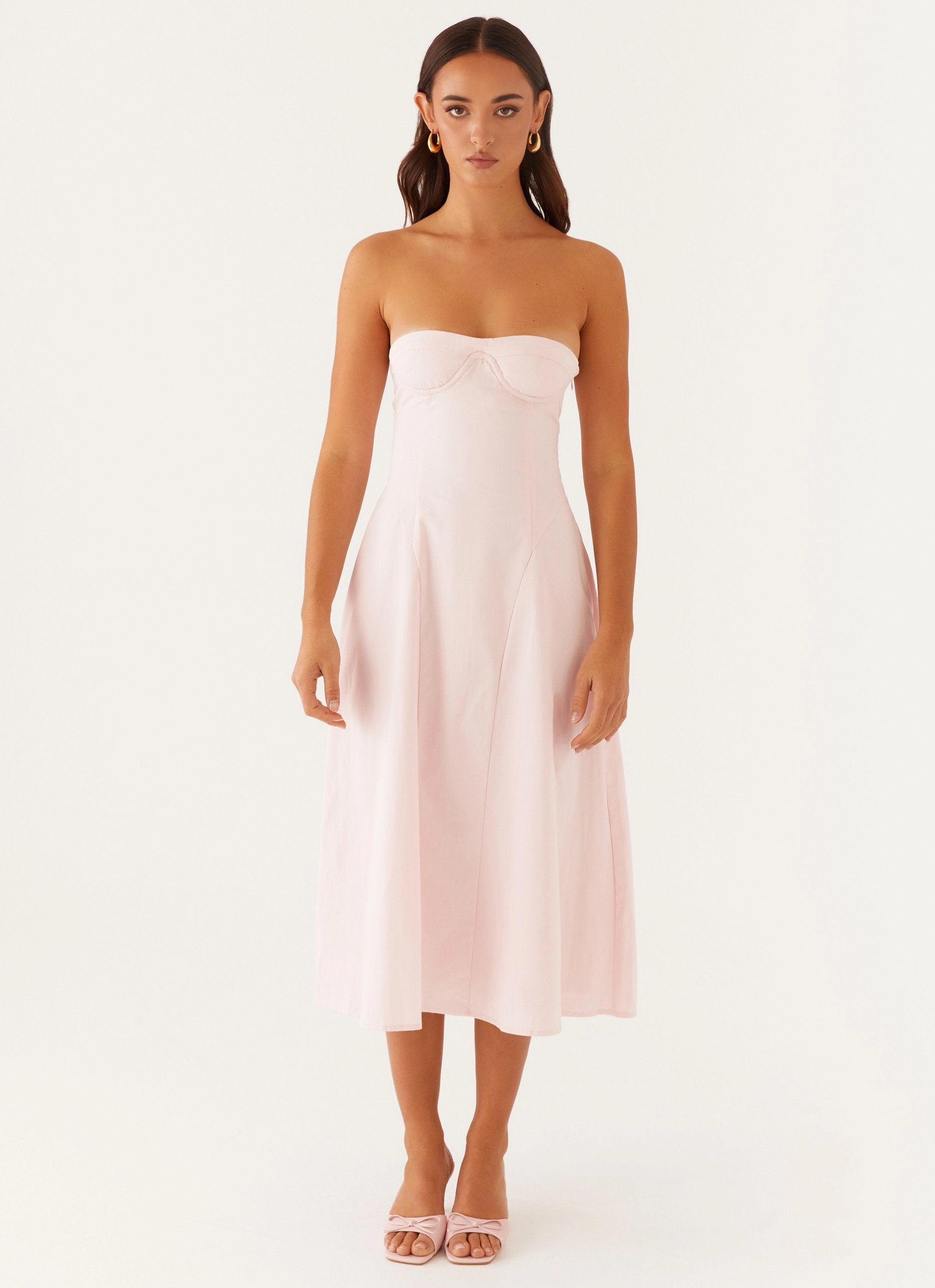 Maika Strapless Midi Dress - Pink High Neck Love Soft