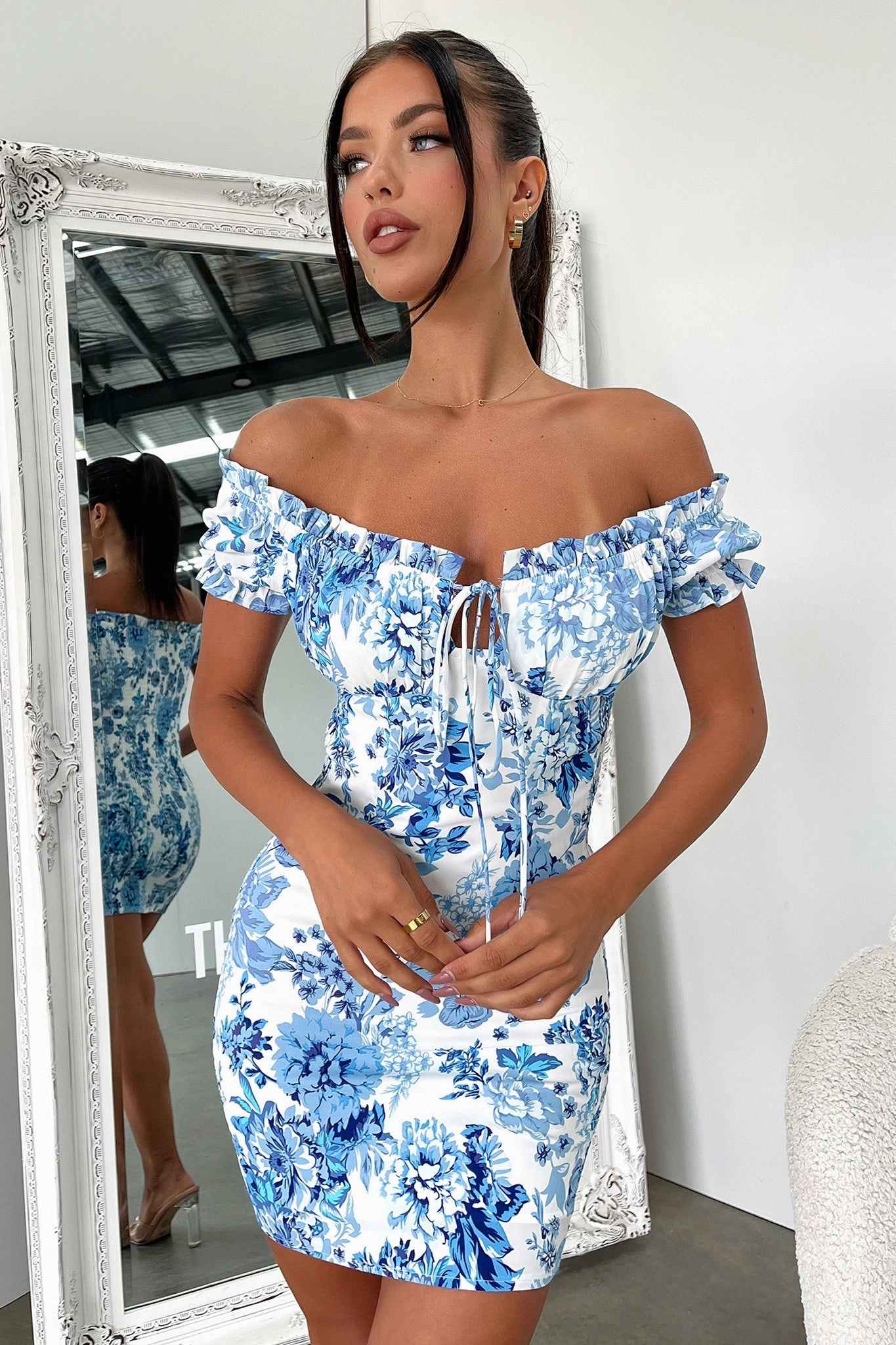 Maisie Dress - Blue/White Floral Comfy Comfort Flattering Lines