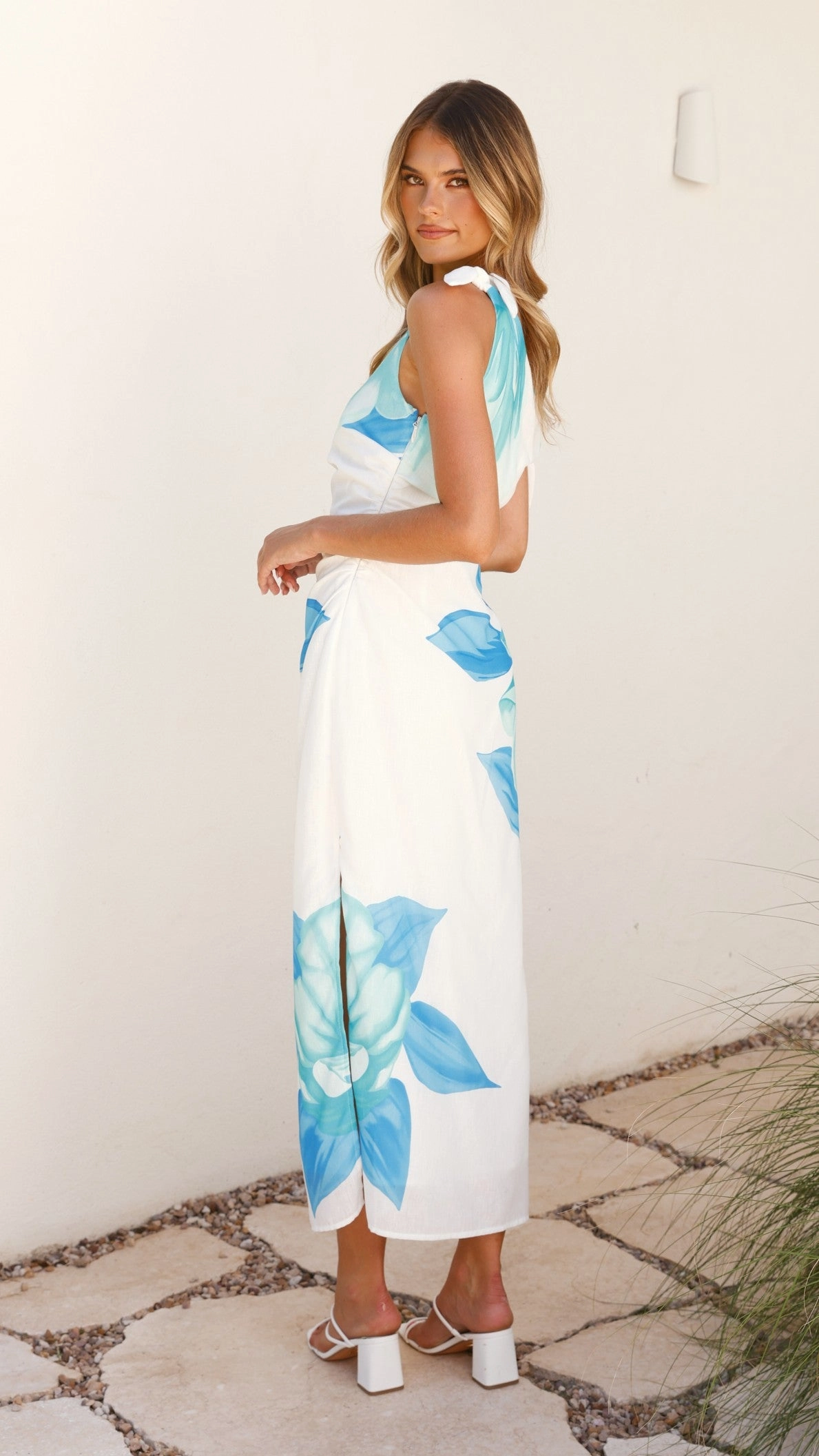 Maisy Shoulder Tie Midi Dress - Blue Teal Lightweight Comfort