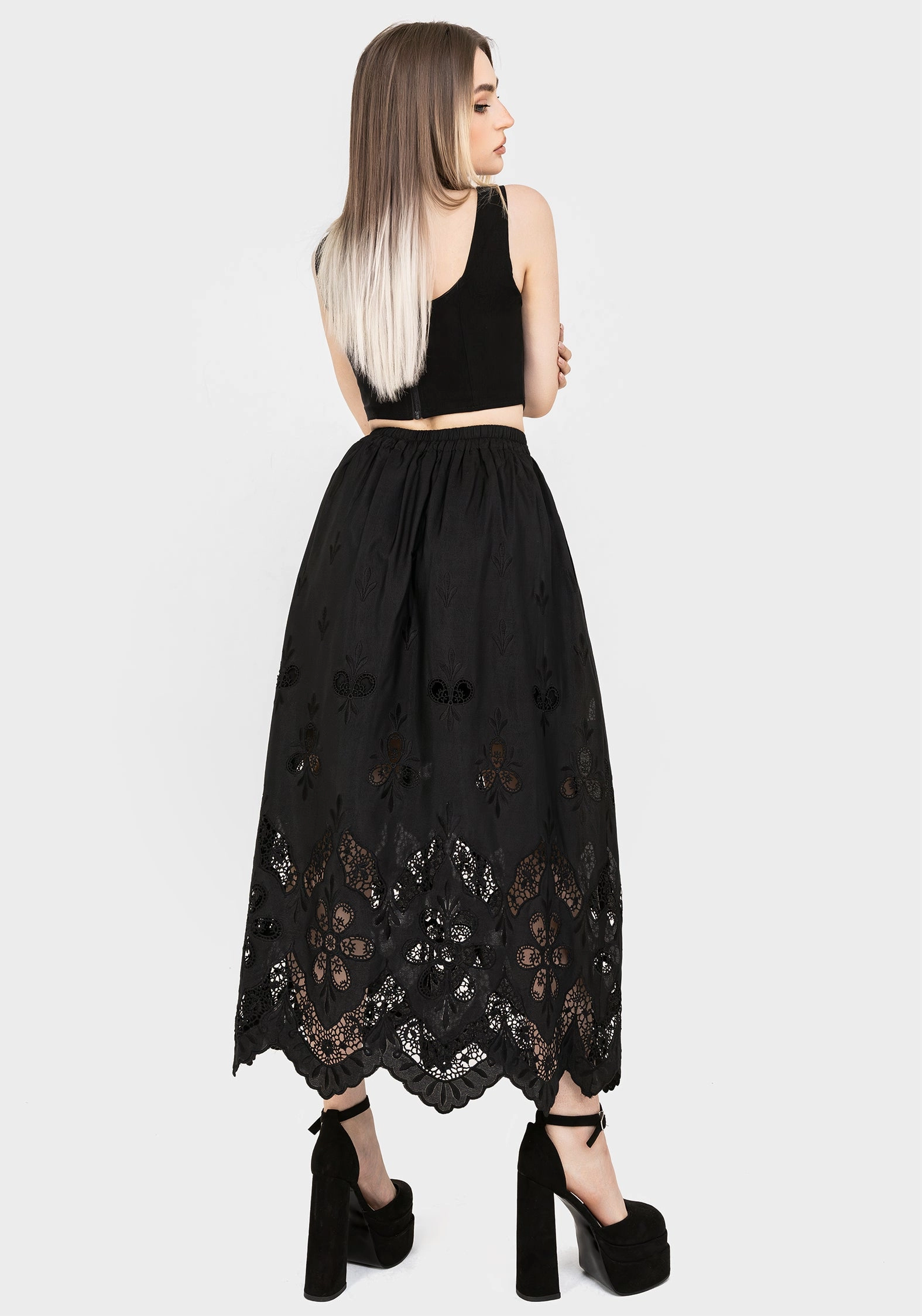 Maple Broderie Hem Maxi Skirt Elevated Casual