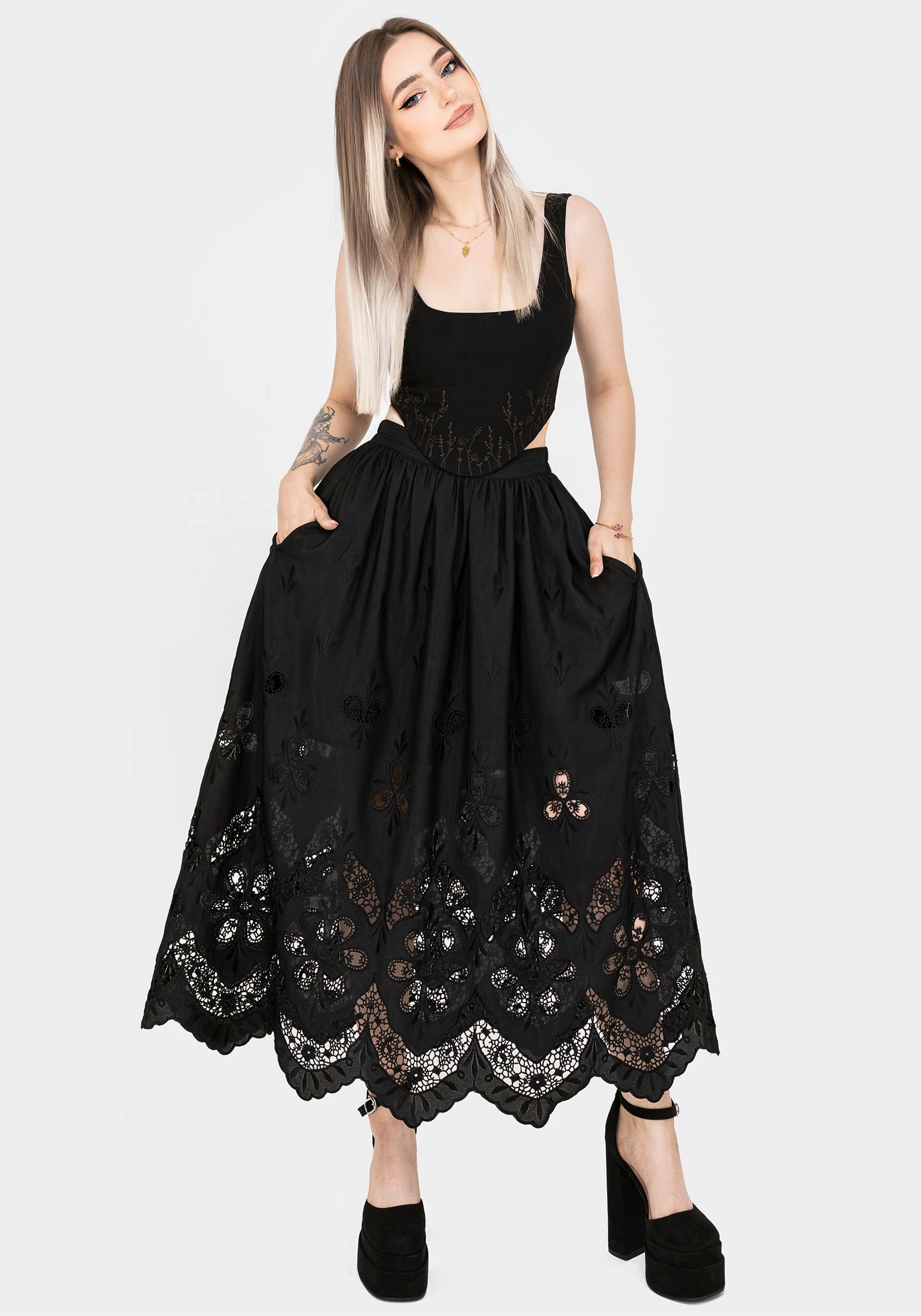 Core Collection Cozy Finish Maple Broderie Hem Maxi Skirt