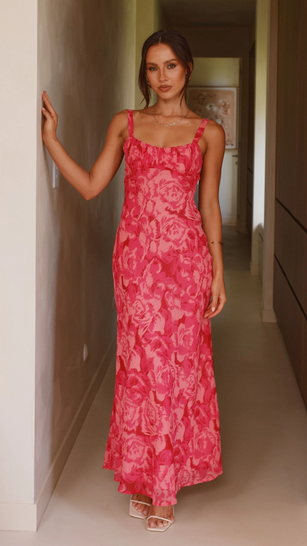 Eco Friendly Front-Slit Margo Midi Dress - Pink Floral