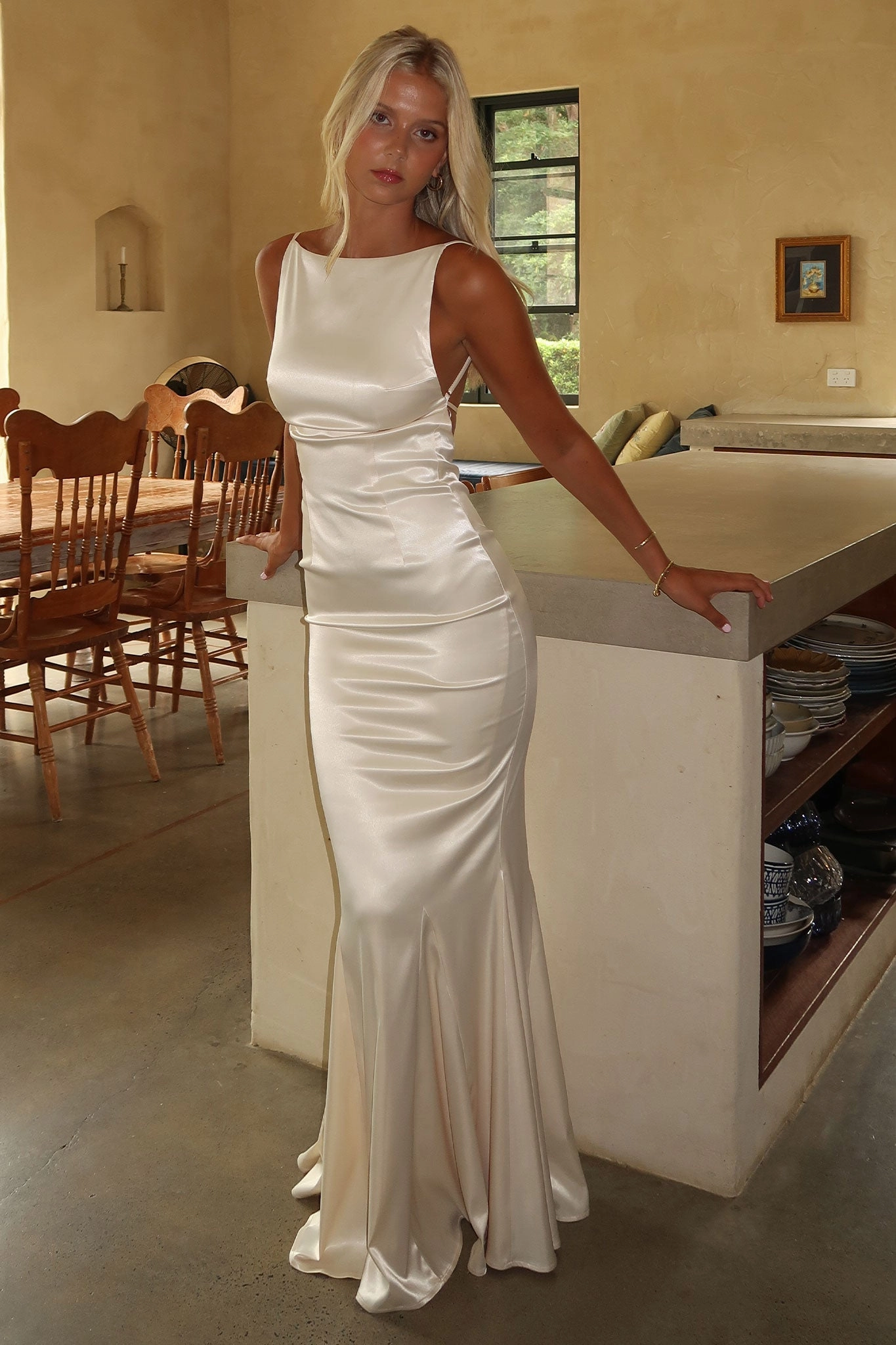 Margot High-Neck Satin Maxi Dress - Yellow Everyday Layers