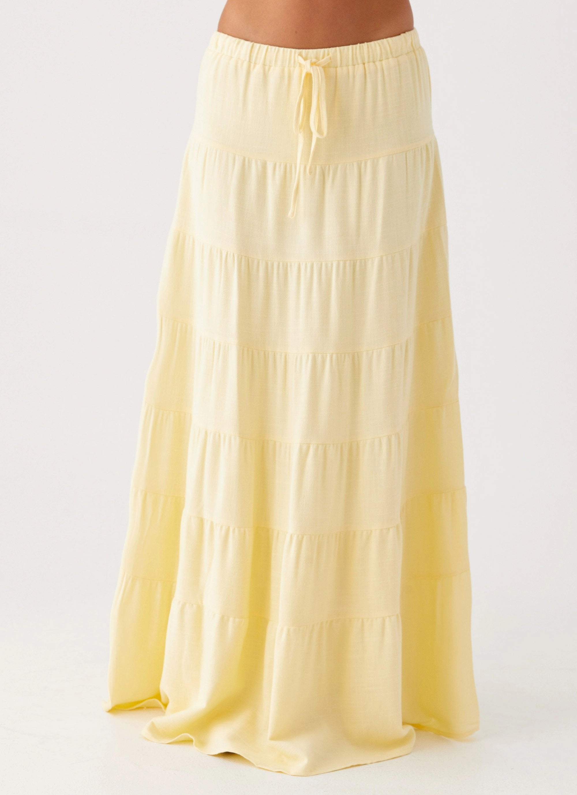 Mariella Linen Maxi Skirt - Yellow raw hem Neutral Wear