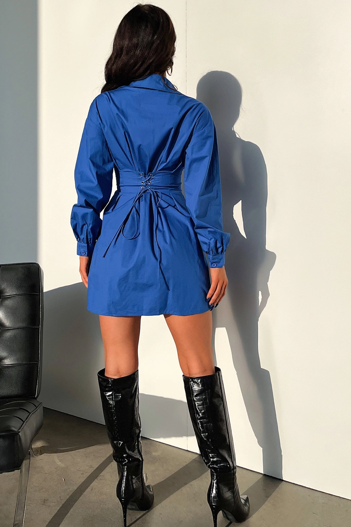 Markez T - Shirt Dress - Royal Blue Easy Draping Chic Tailoring Waist