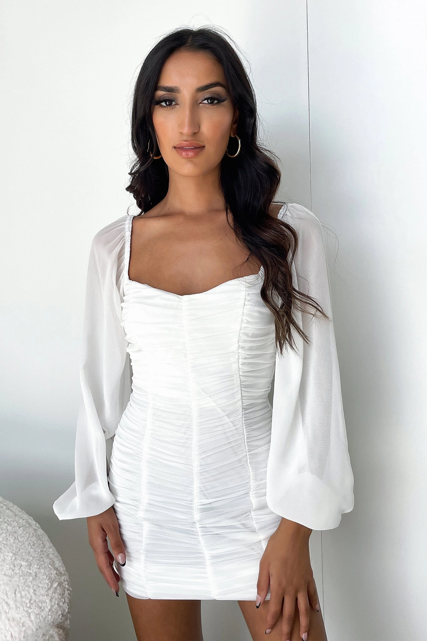 Clear Blush Minimalist Waist Martini Dress - White