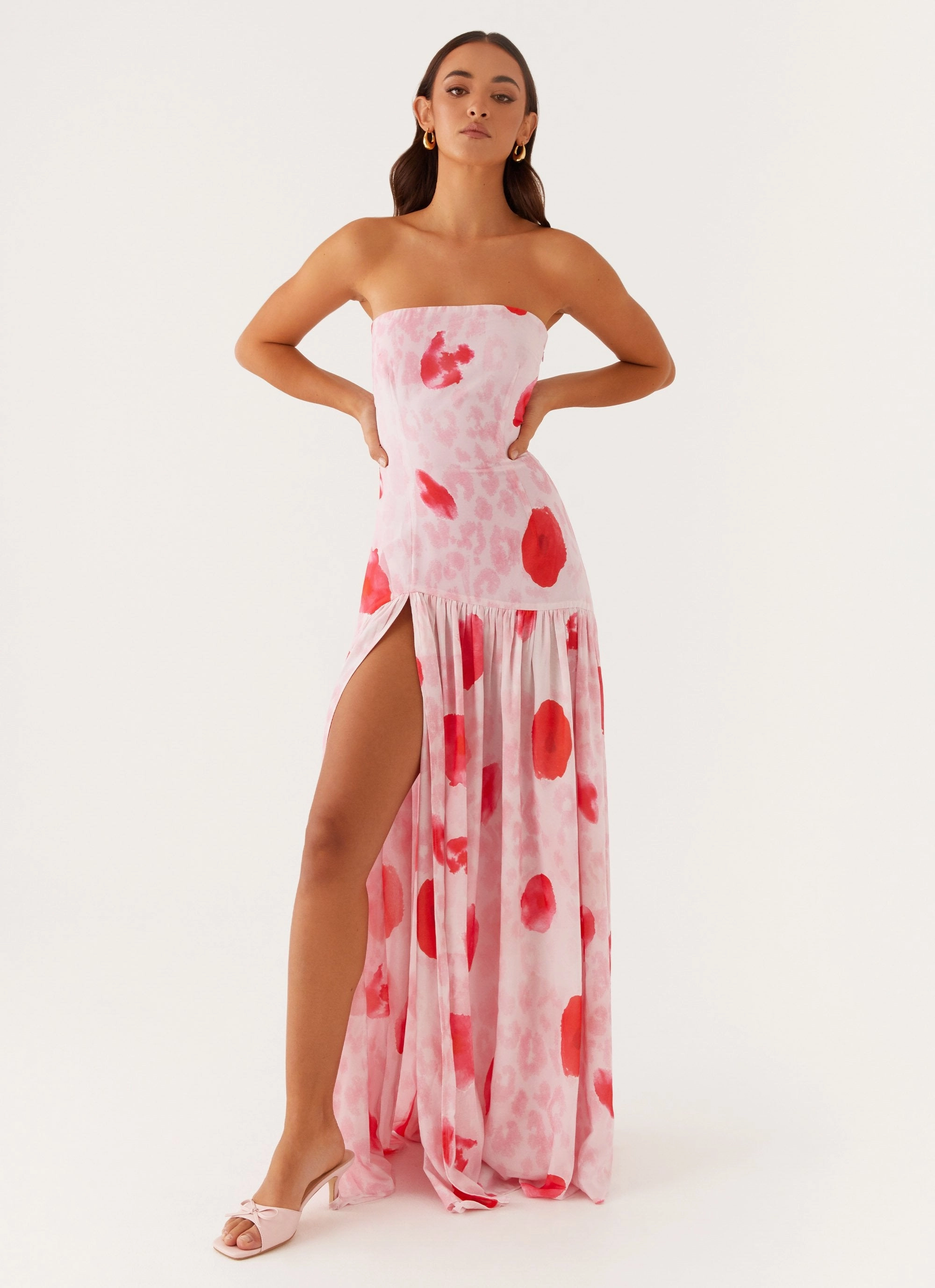 Relaxed Waist Eden Strapless Maxi Dress - Rose Leopard