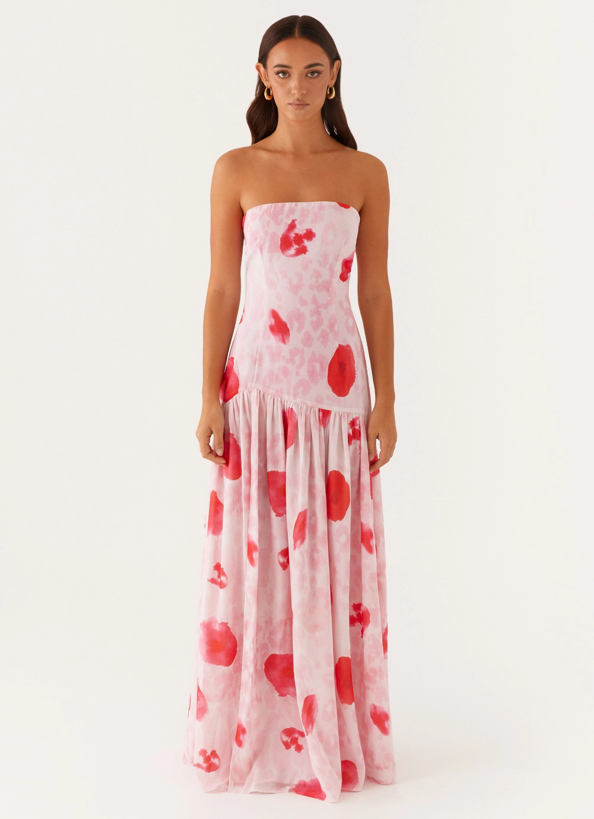 Soft Waist Semi Casual Eden Strapless Maxi Dress - Rose Leopard