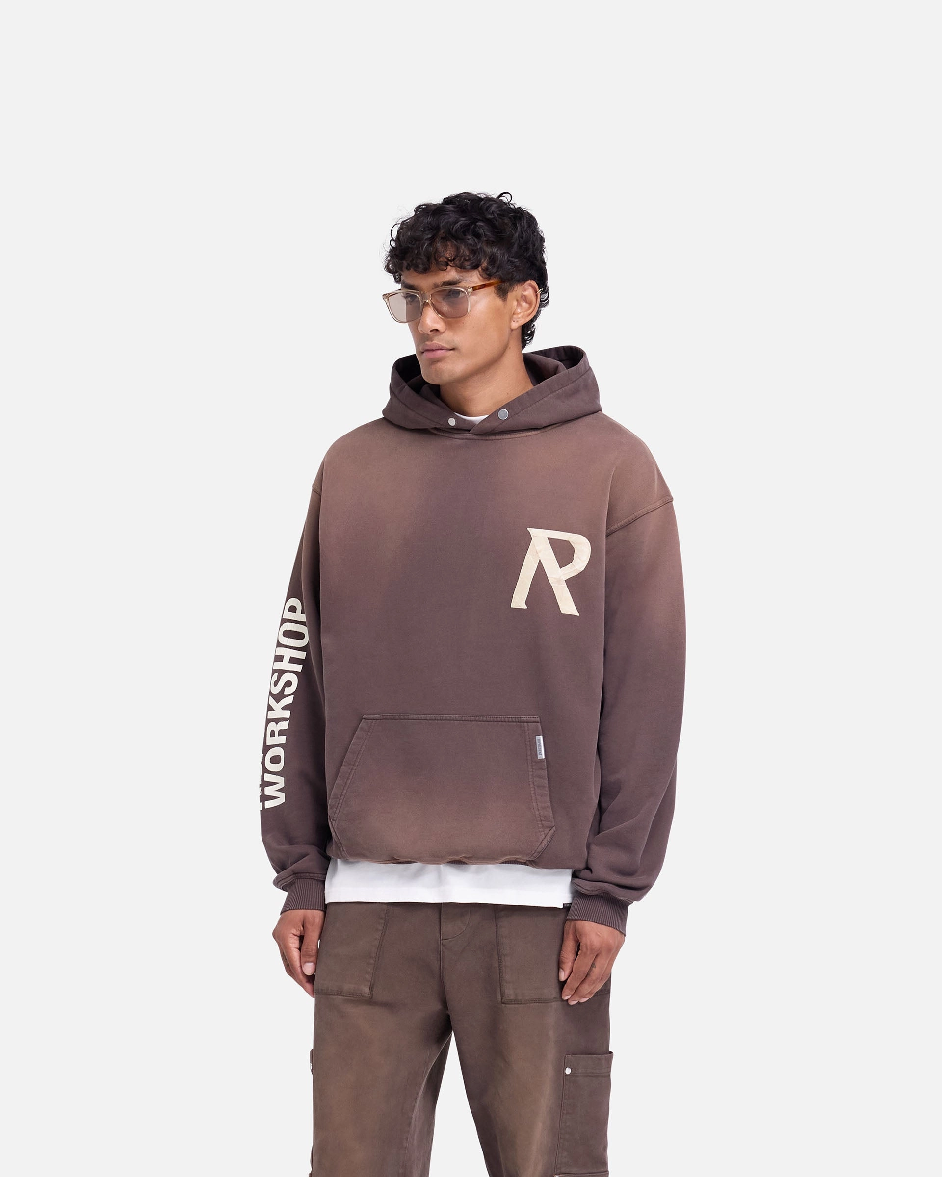 Quick Slip Breathable Design Fit Masking Tape Initial Hoodie - Cedar