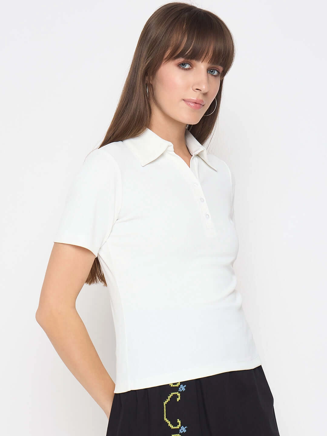 Seam Free Back Madame Pique Solid White Polo T-shirt