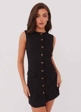 Castello Fiore Linen Mini Dress - Black Airy Touch