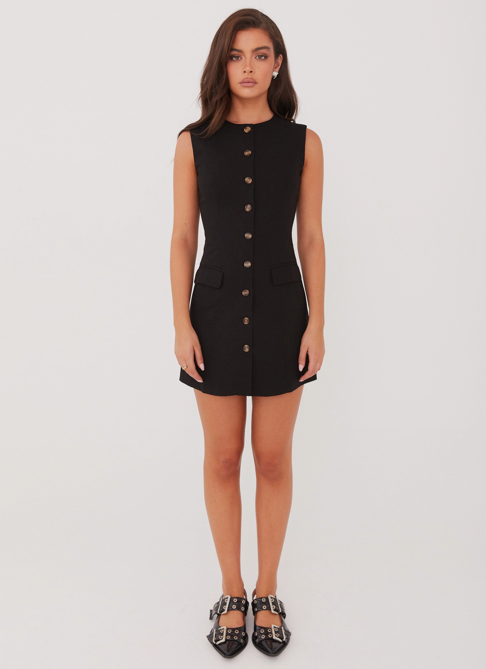Farm Air Classic sheath dress Castello Fiore Linen Mini Dress - Black
