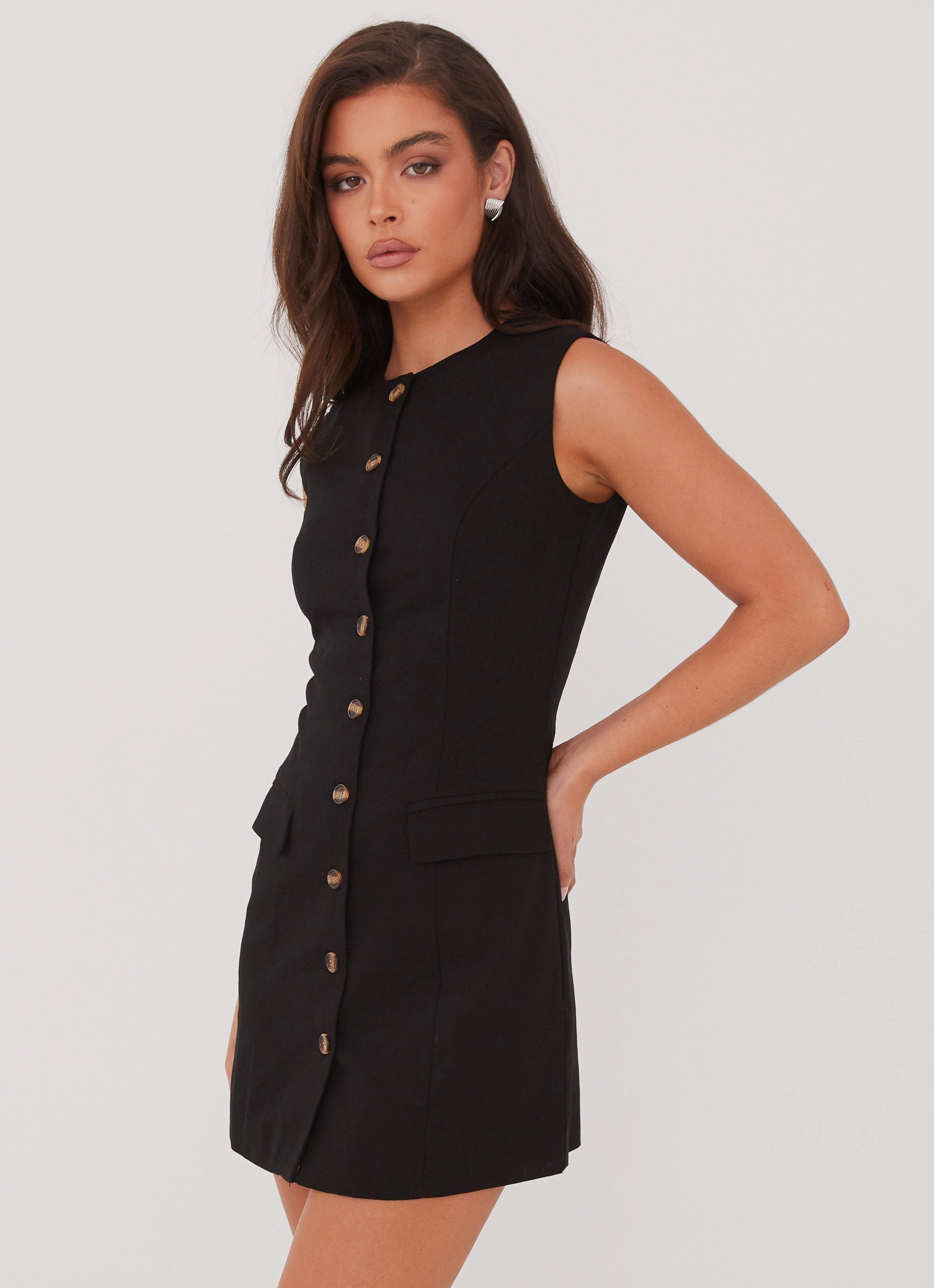Essential Style Soft Mesh Castello Fiore Linen Mini Dress - Black