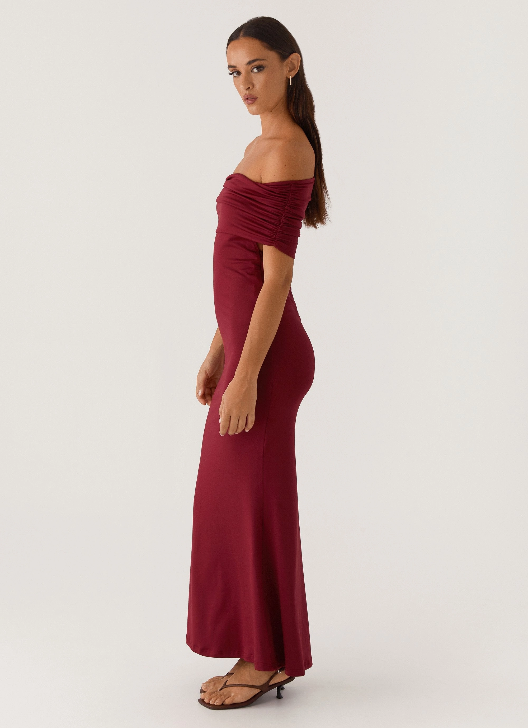 Maude Maxi Dress - Maroon Fashionable Cut Statement Neck