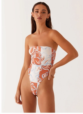 Maxine Strapless One Piece Swimsuit - Orange Blue Floral Elegant-style Eco Friendly Dye Process
