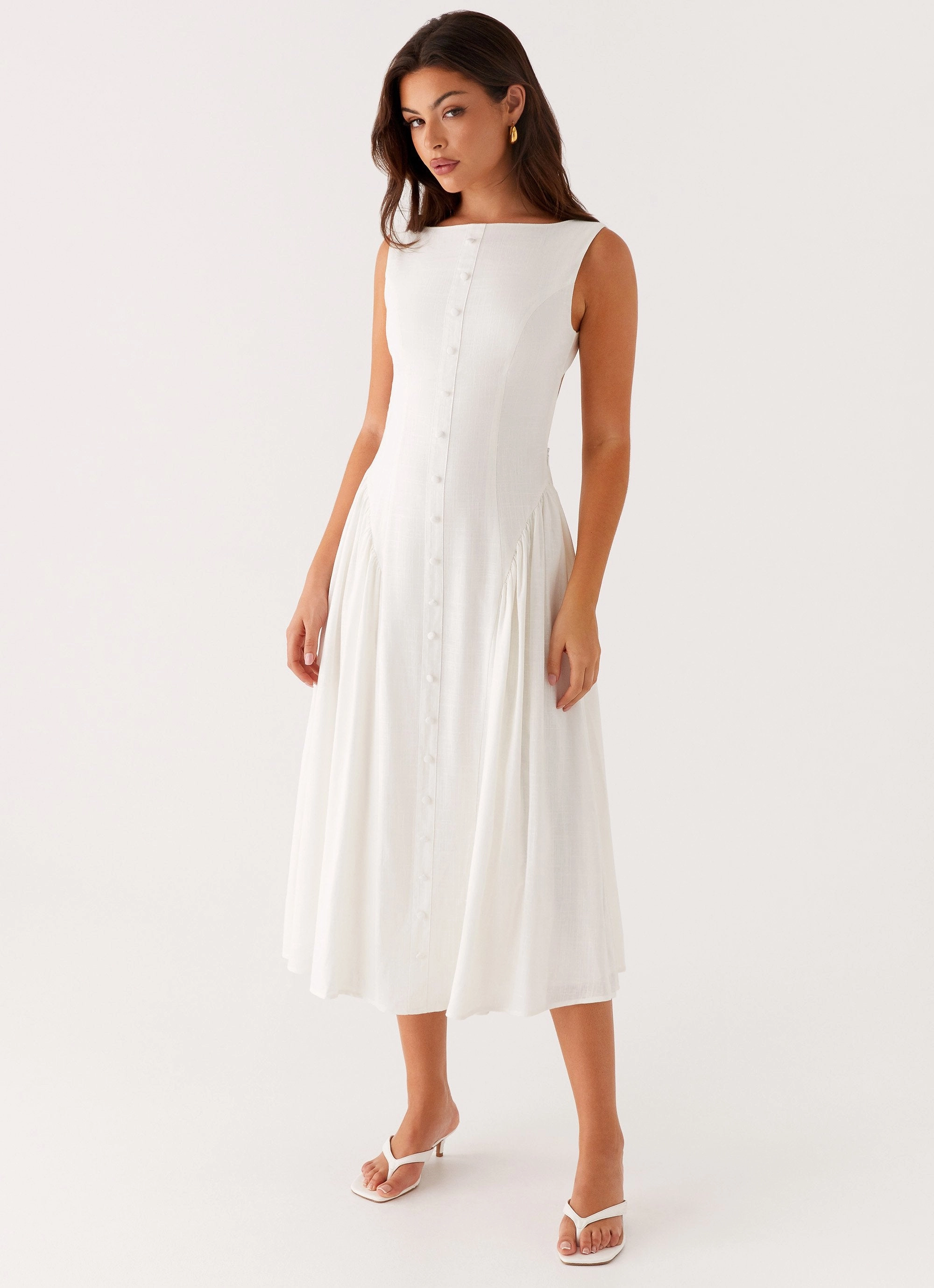Sunset Glow Daily Casual Maylah Midi Dress - White