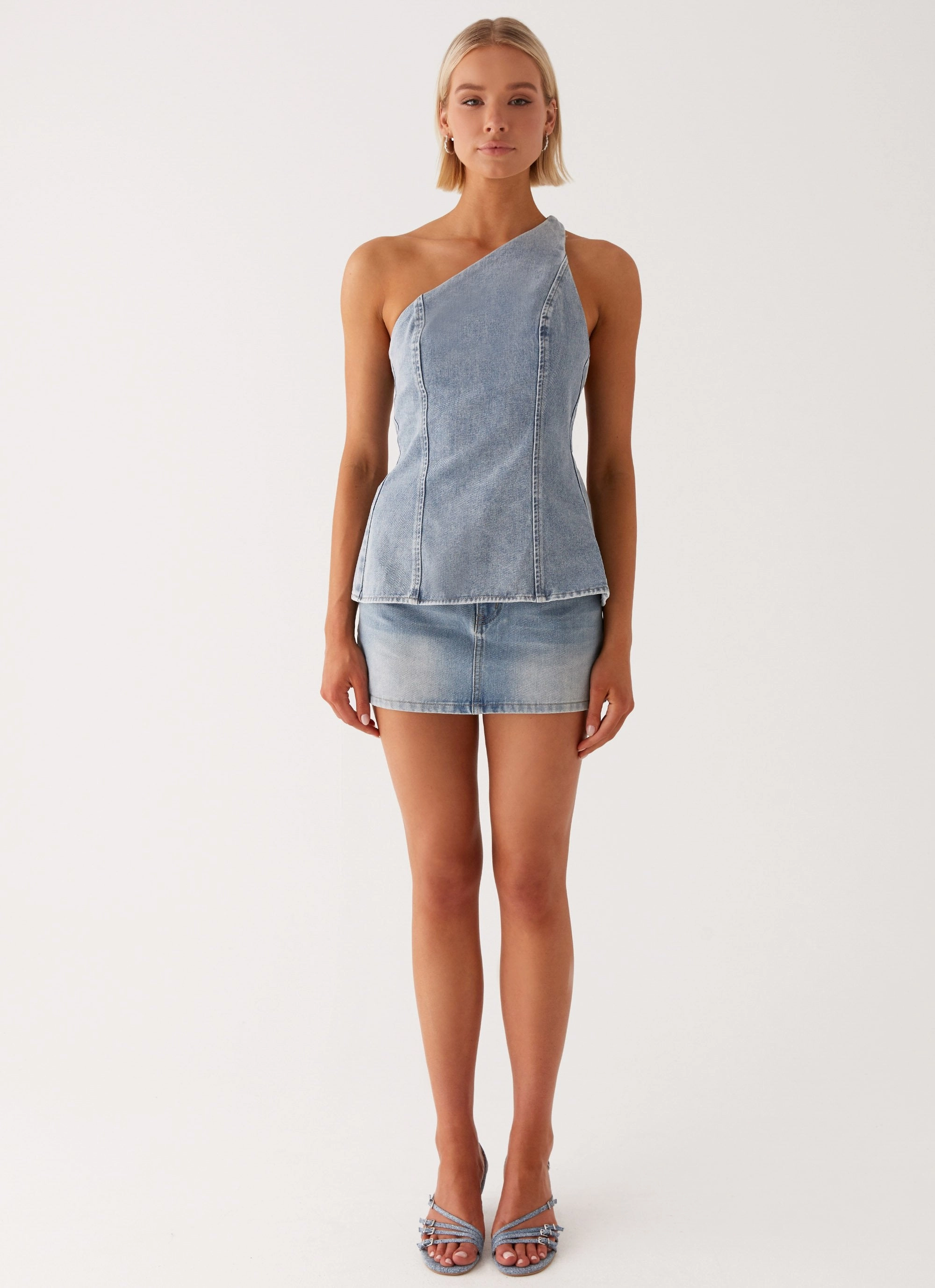 Maysa Low Rise Mini Skirt - Blue A Line Cut
