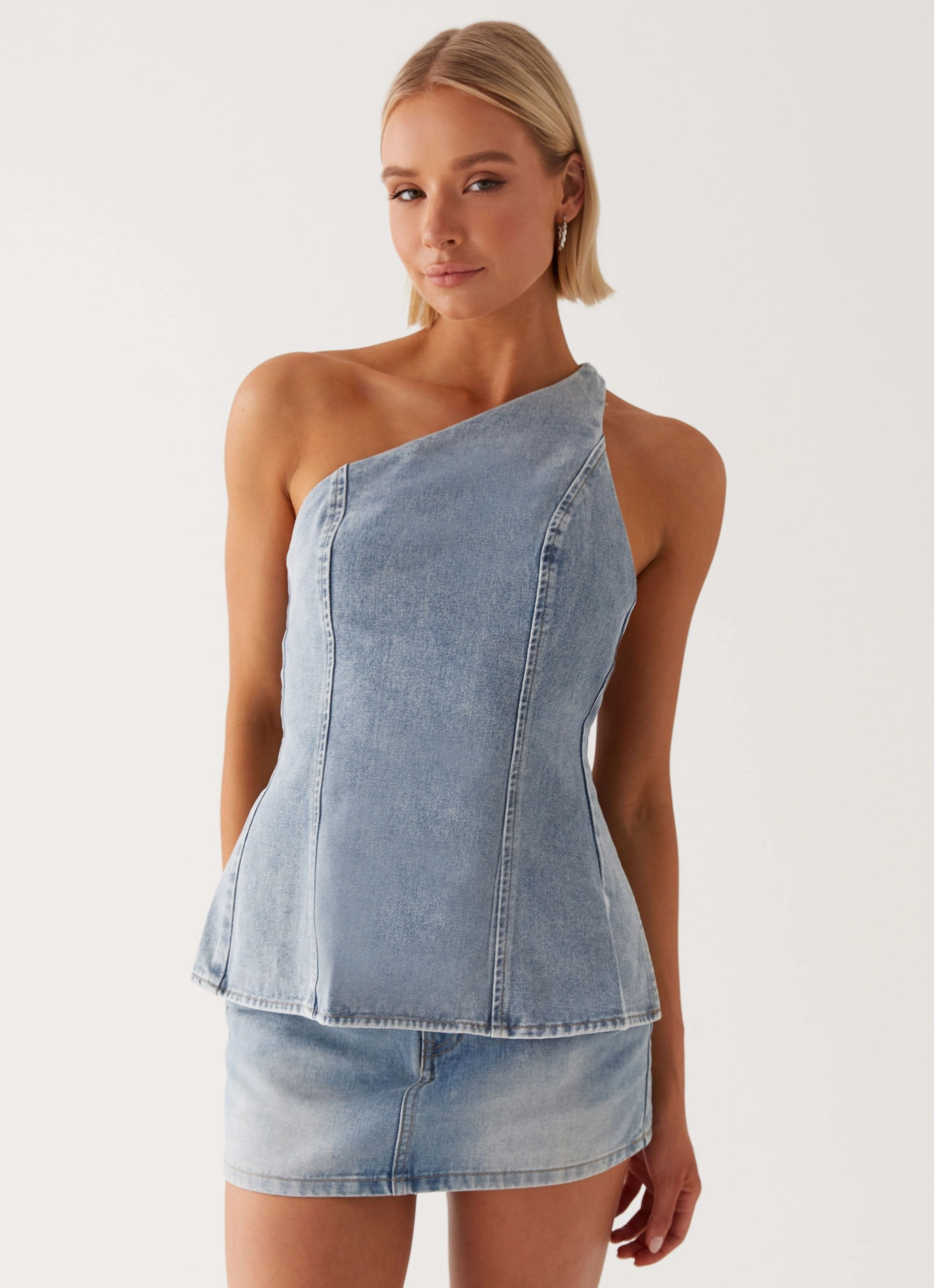 Elasticized Hem Maysa Low Rise Mini Skirt - Blue