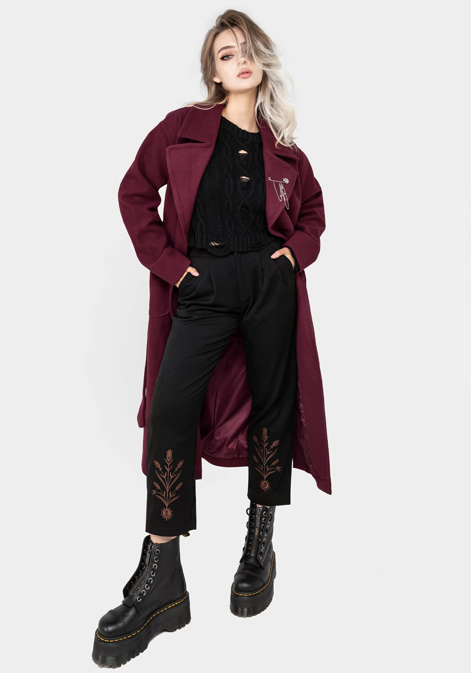 Meltdown Oversized Coat with Brooch - Red Secure Closure Systems