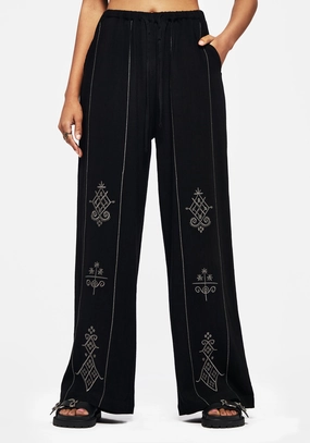 Organic Cotton All-Purpose Comfort Merrymount Embroidered Wide Leg Trouser