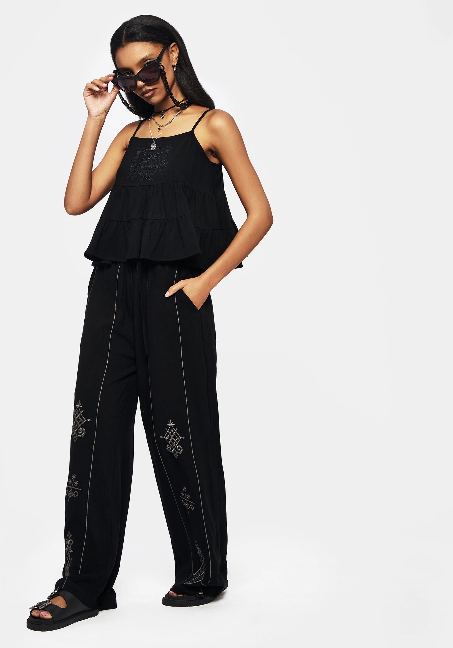 Double Stitched Snag Resistant Fabric Merrymount Embroidered Wide Leg Trouser