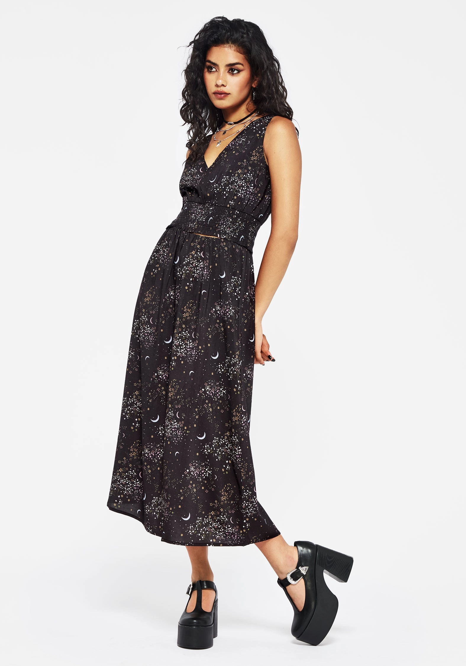 elastic waistband Peaseblossom Celestial Midi Skirt