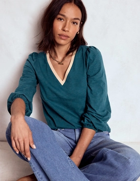 Thermal regulation ShockAbsorbing Metallic Trim Long Sleeve Top-Midnight Teal