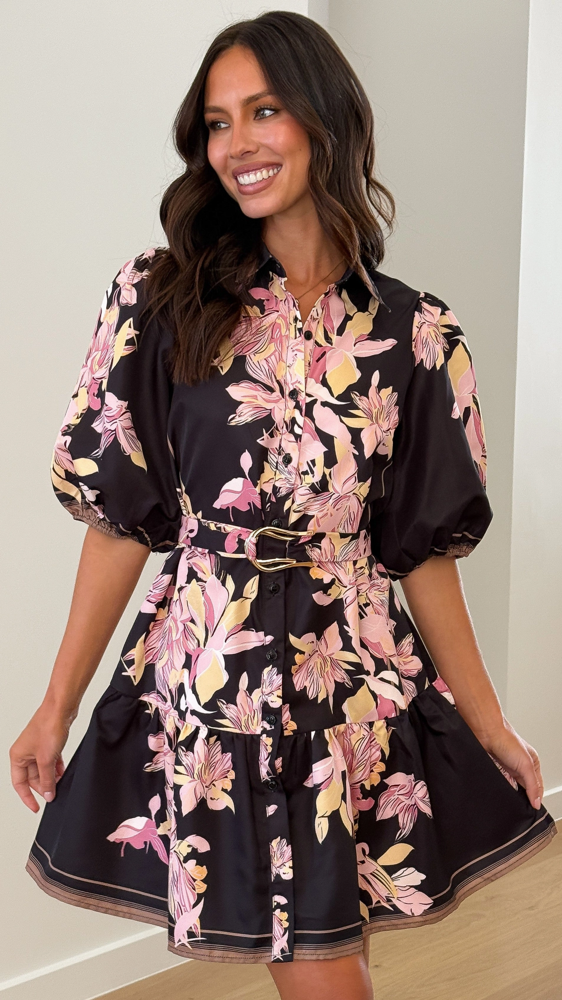 Michelle Mini Dress - Black / Pink Urban Favorite