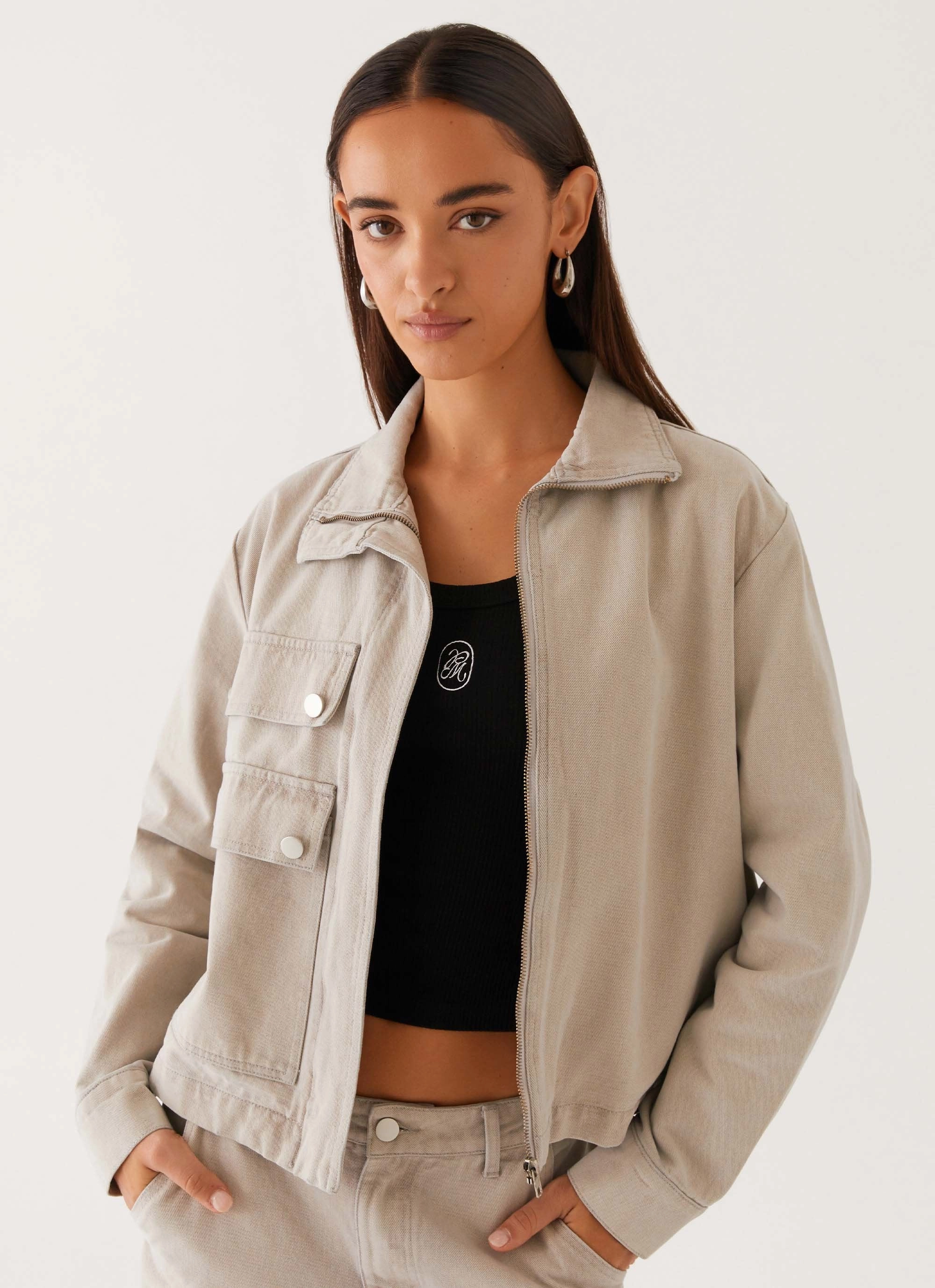 Milani Denim Jacket - Grey Convertible Collar