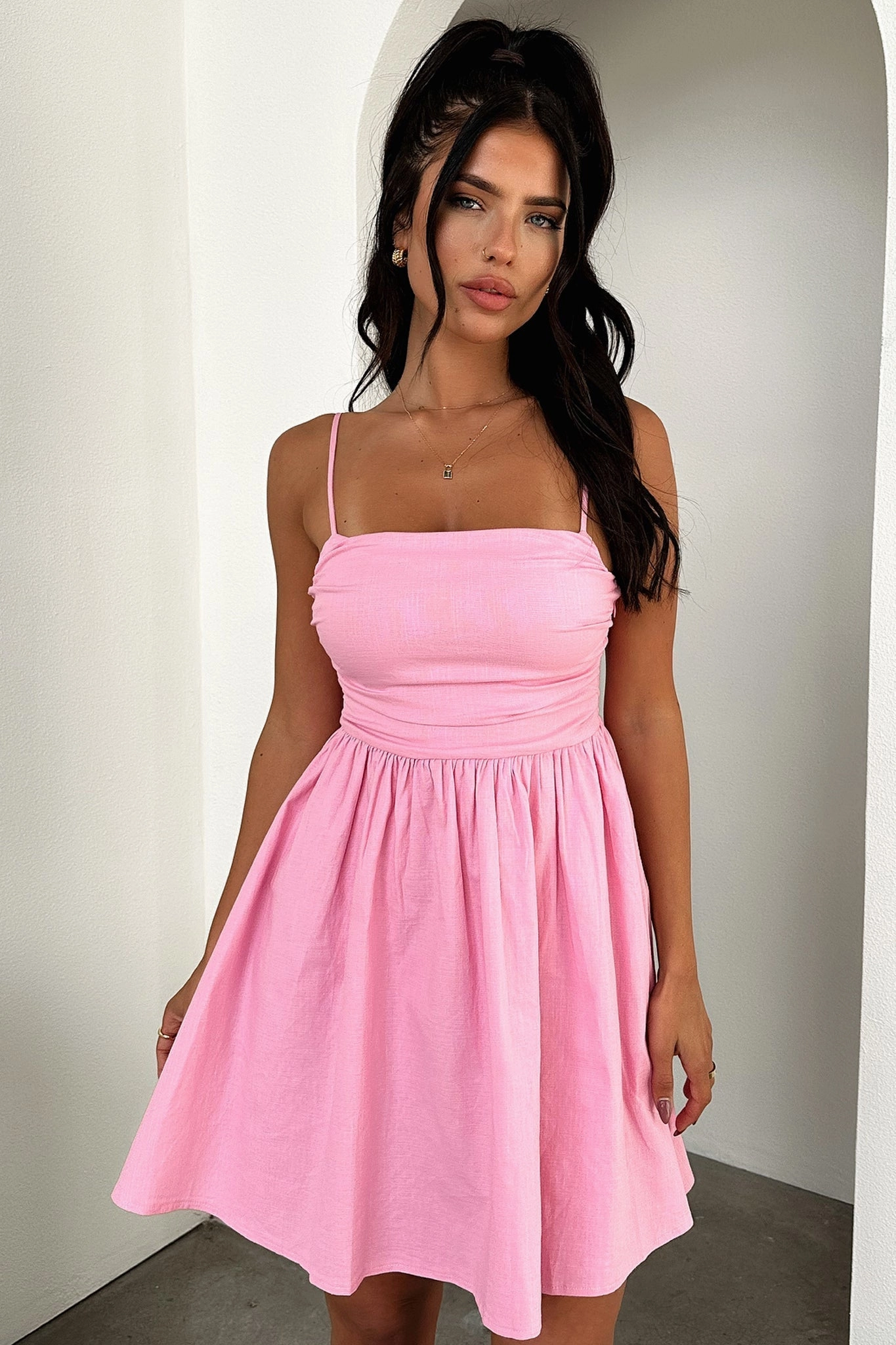 Miley Mini Dress - Pink Hidden Zipper