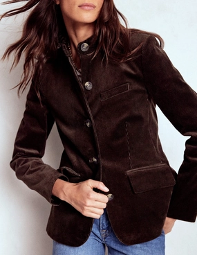Military Cord Jacket-Espresso Magnetic Closure Options Notch Lapel