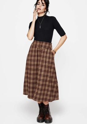 Milo Check Button Down Front Split Midi Skirt Weekend Outfit