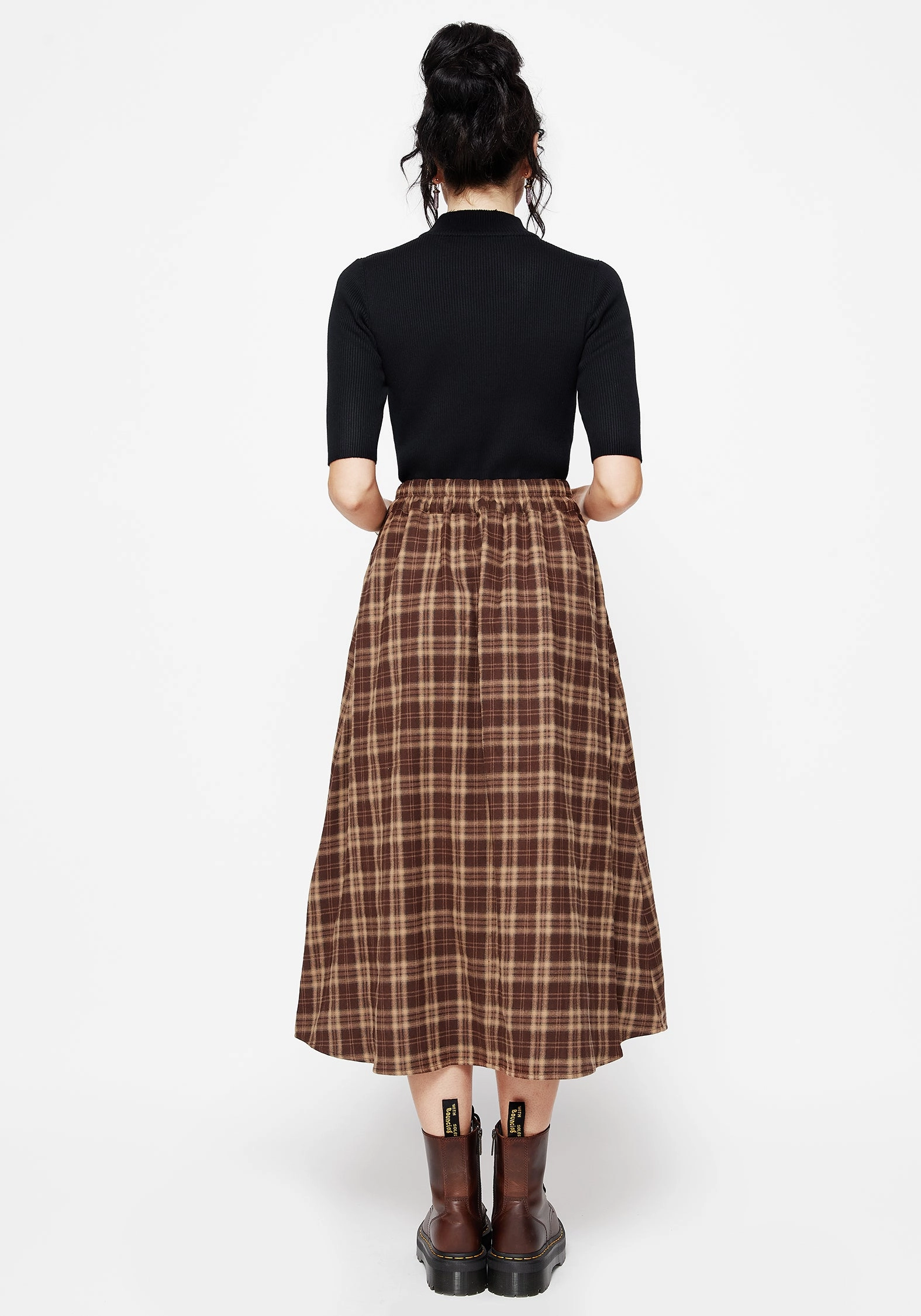 Milo Check Button Down Front Split Midi Skirt Luxury Trim