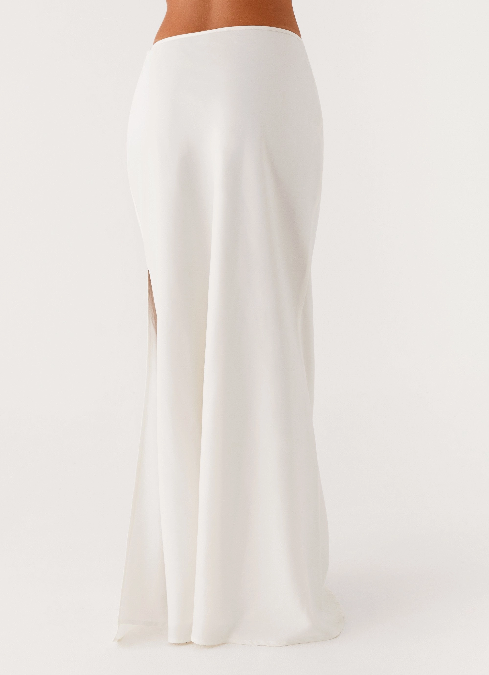 Mina Satin Maxi Skirt - White Soft Motion Smart Texture