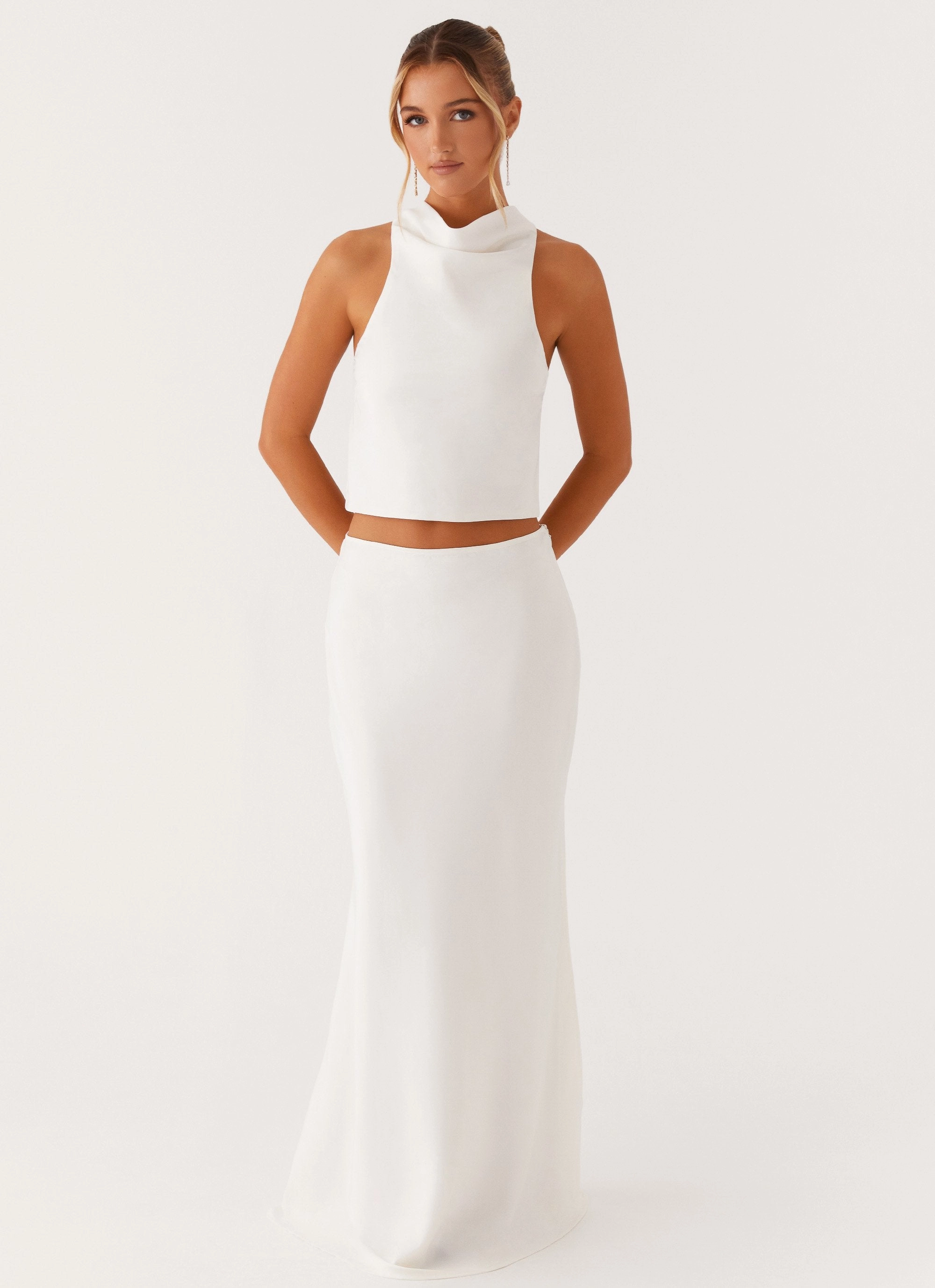 Mina Satin Maxi Skirt - White Contemporary Design Fashion Pulse