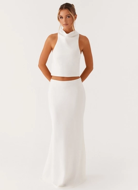 Mina Satin Maxi Skirt - White Contemporary Design Fashion Pulse