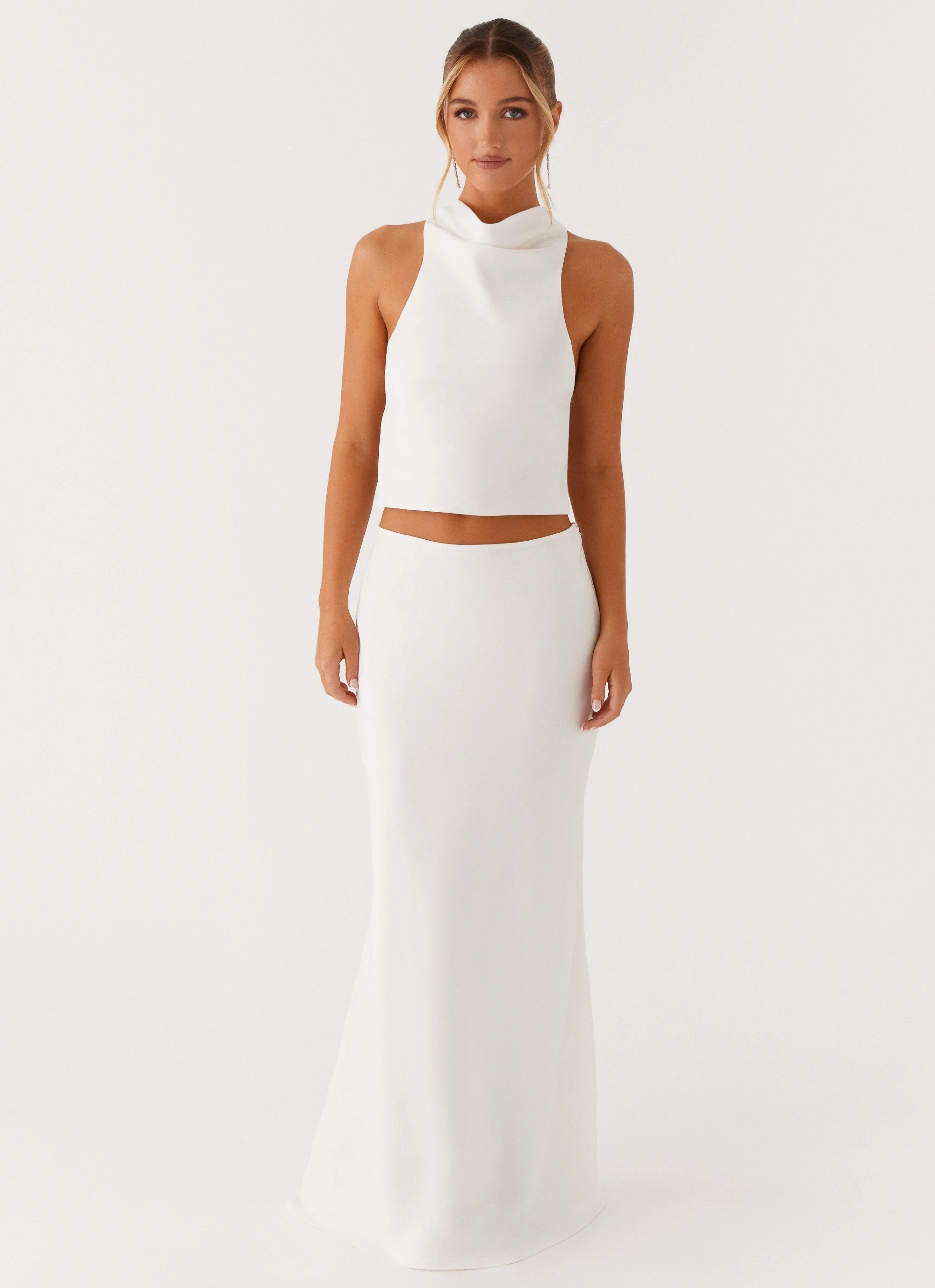 Mina Satin Maxi Skirt - White Neutral Tones