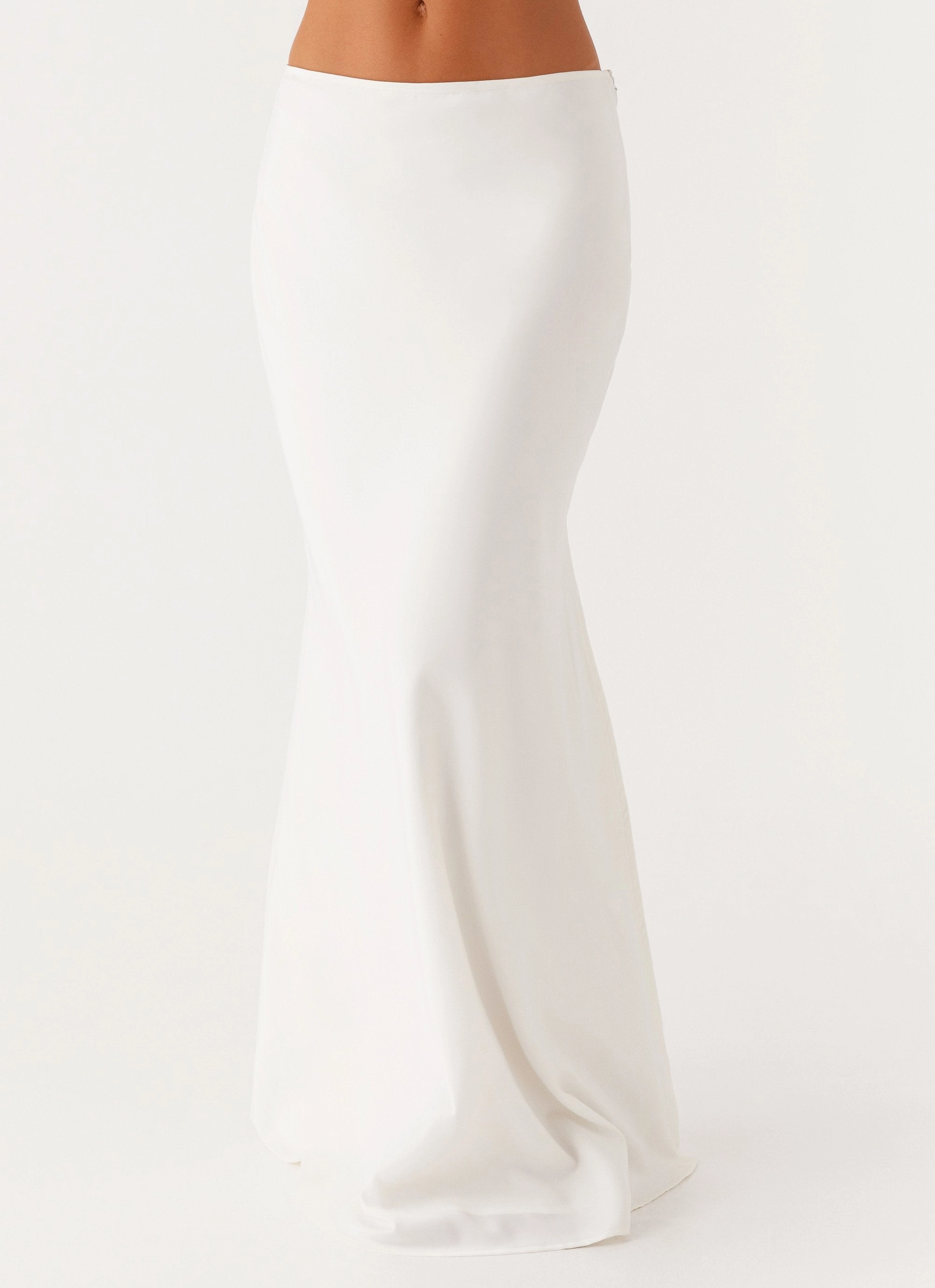 Stylish Vibe Mina Satin Maxi Skirt - White