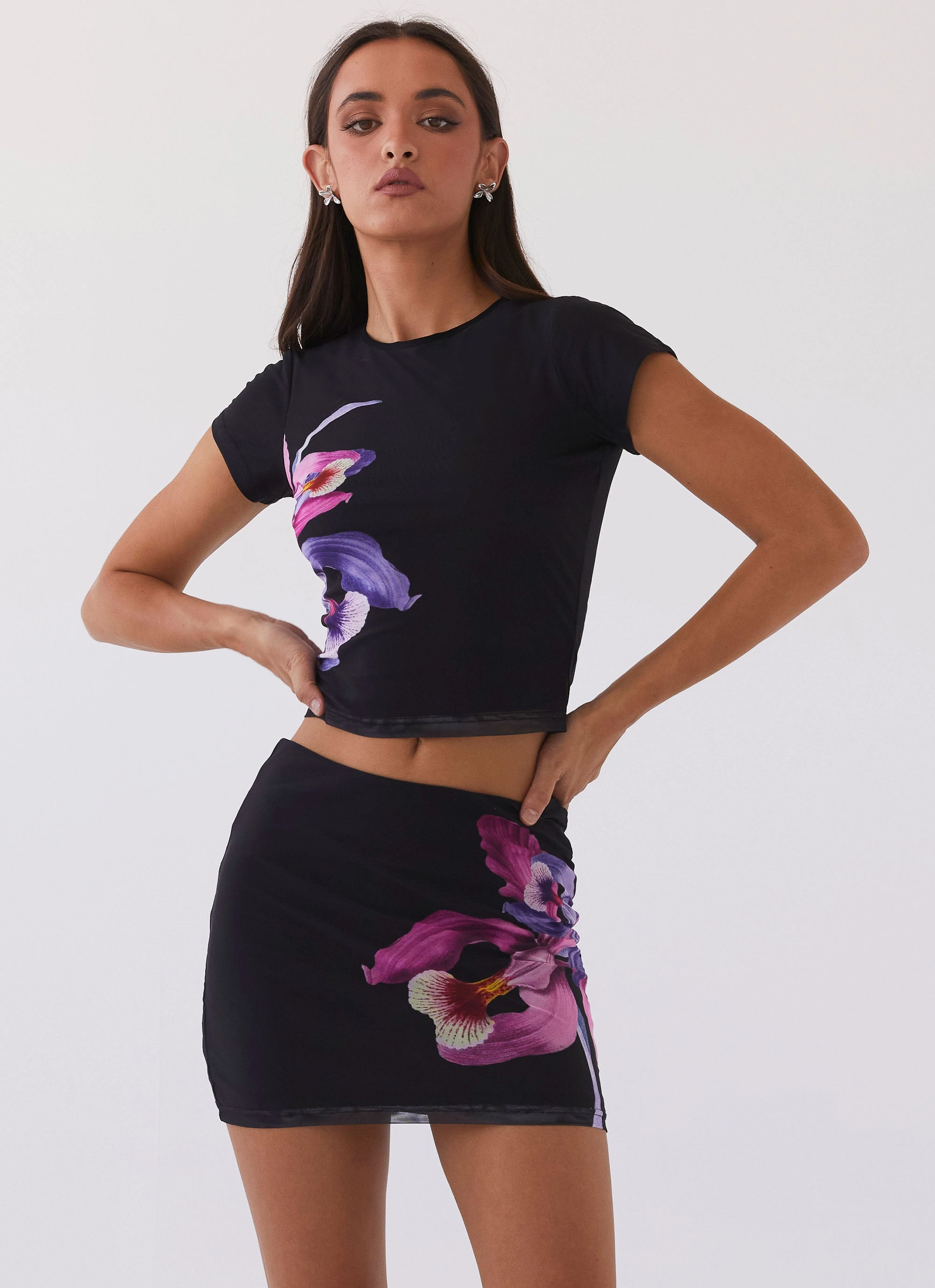 Teen Fashion Sunset Bliss Mesh Mini Skirt - Cosmo Floral