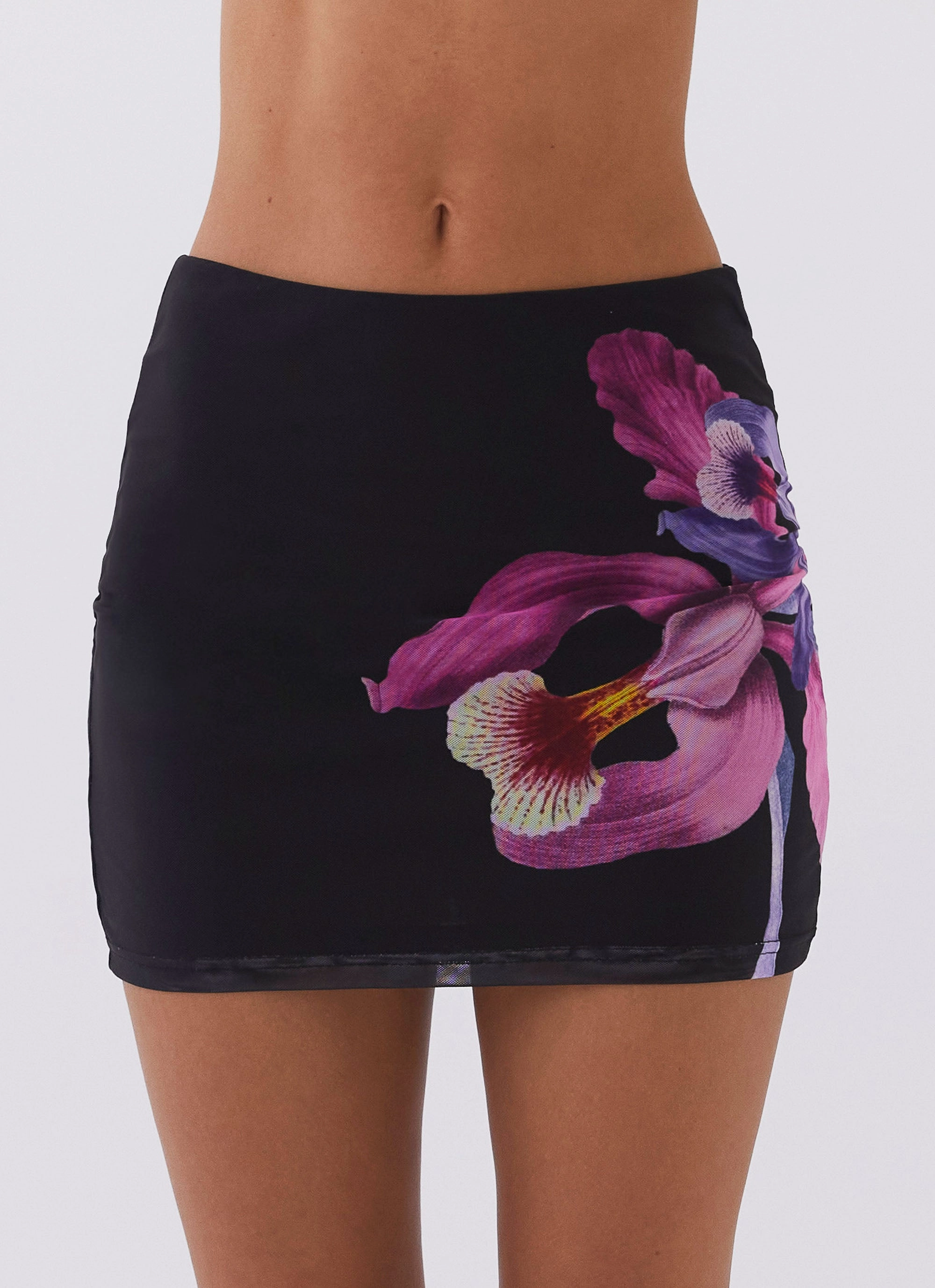 Fade Resistant Cloth Opaque Lining Sunset Bliss Mesh Mini Skirt - Cosmo Floral