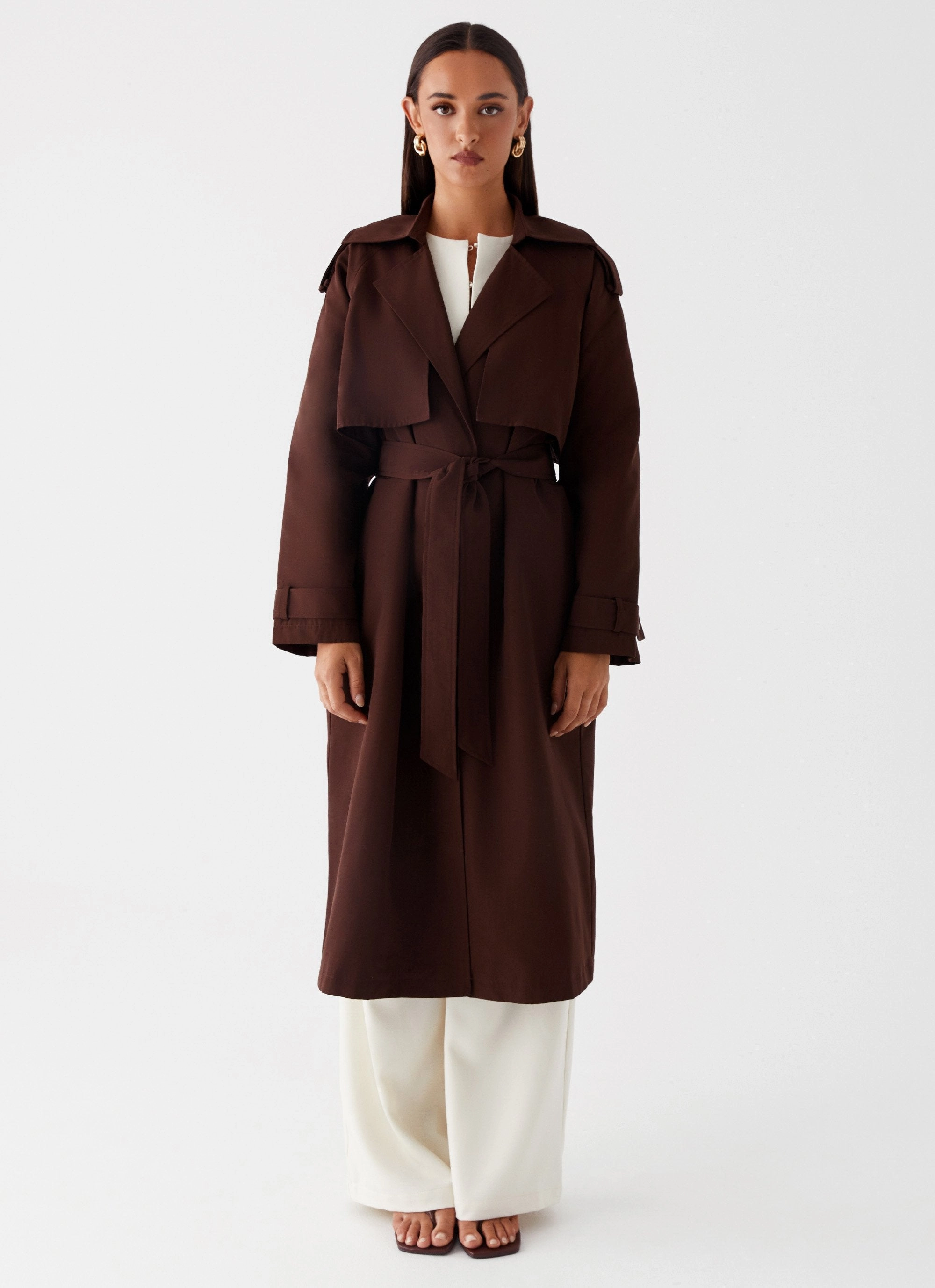 Abrasion Resistant Trim Clean Street Look Rent Free Trench Coat - Chocolate