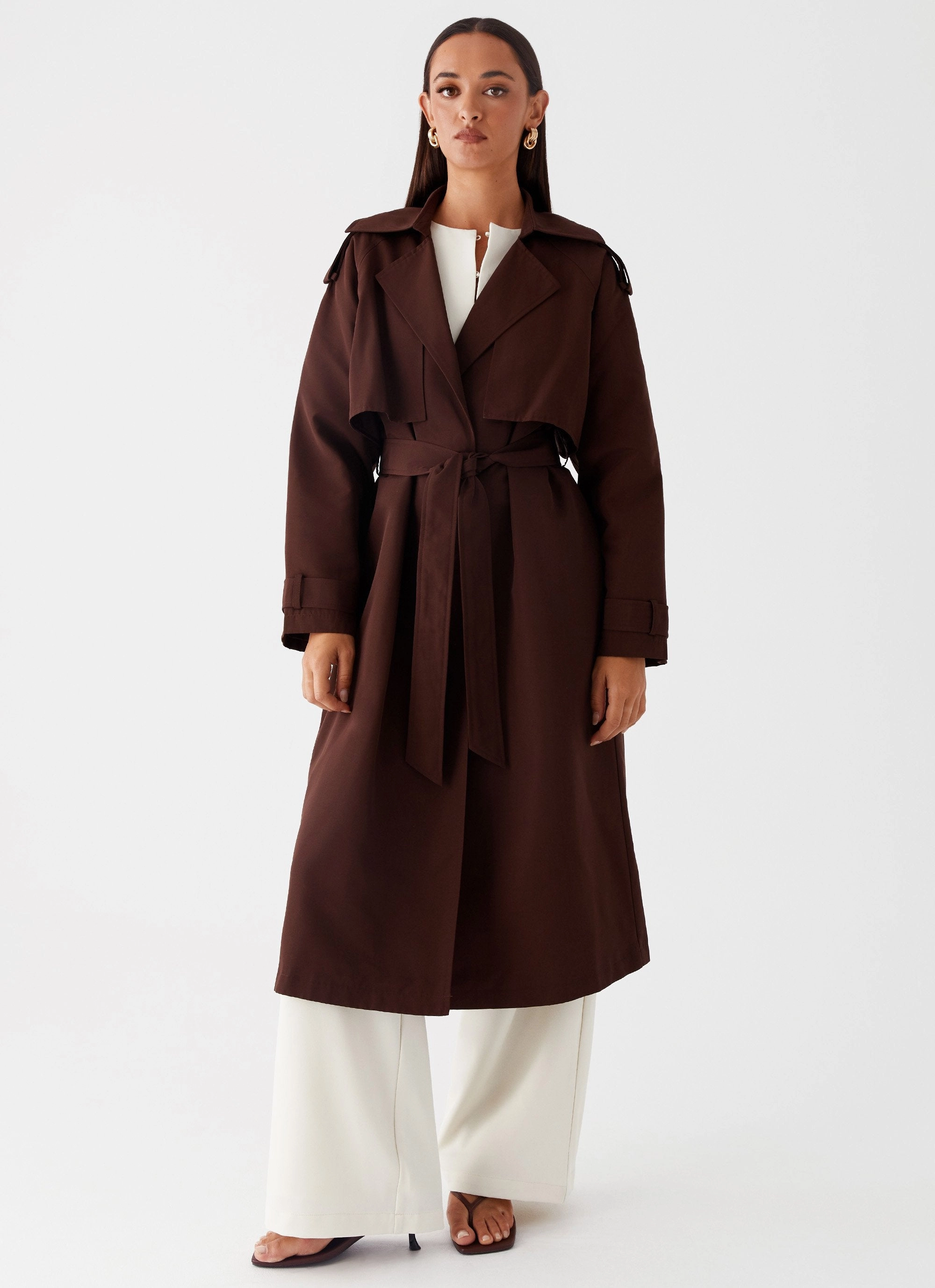 Rent Free Trench Coat - Chocolate Cozy Street Style