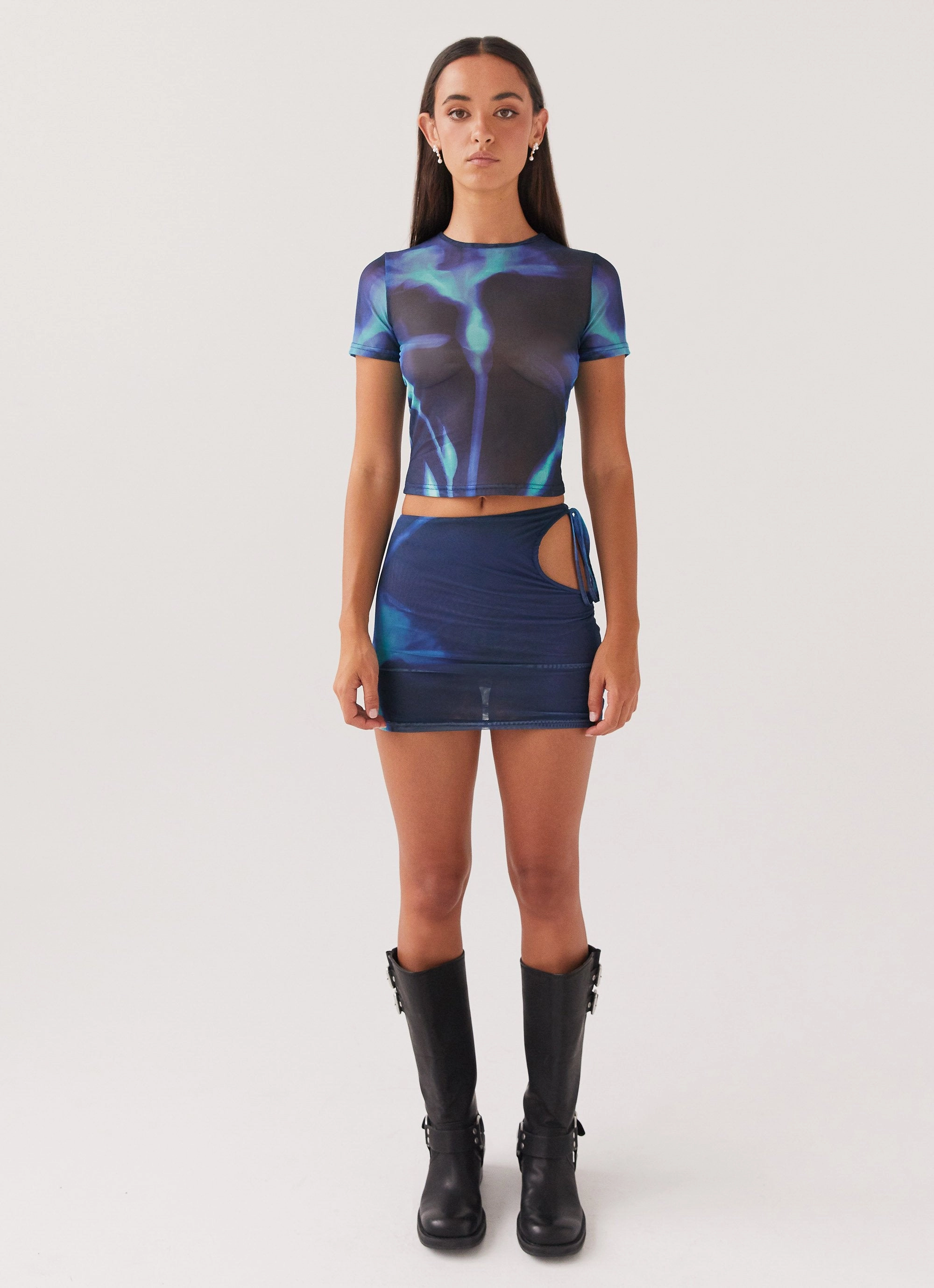Planet Love Mesh Mini Skirt - Cyber Rose Edgy Look Breezy Flow